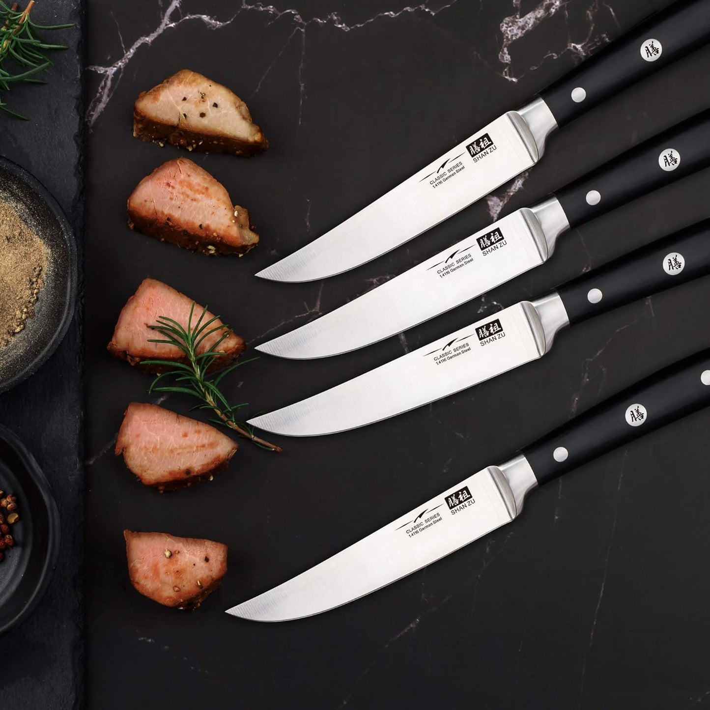 4-teiliges Steakmesser-Set, Deutscher Edelstahl Steakbesteck 4-teilig