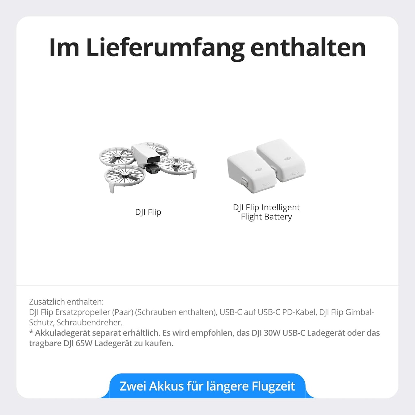 Flip Combo Drohne mit 4K-UHD-Kamera 2 Akkus, DJI Flip Combo mit zwei Akkus