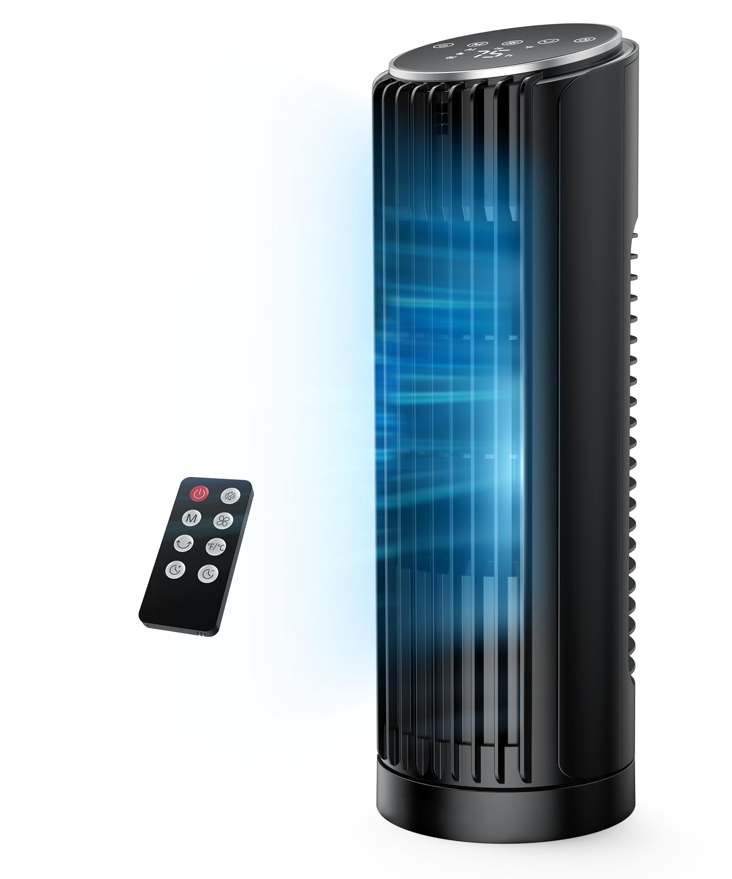 Turmventilator mit Fernbedienung und Timer, Schwarz