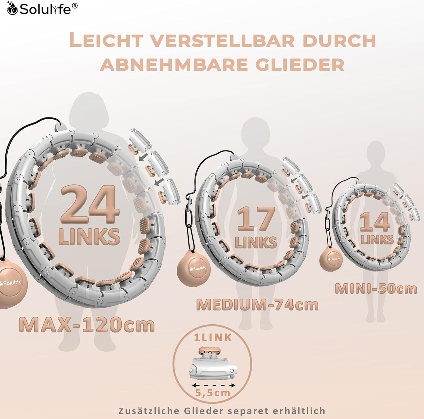 Verstellbarer Hula Hoop Reifen mit Gewichtskugel (24-teilig), Taupe Standard