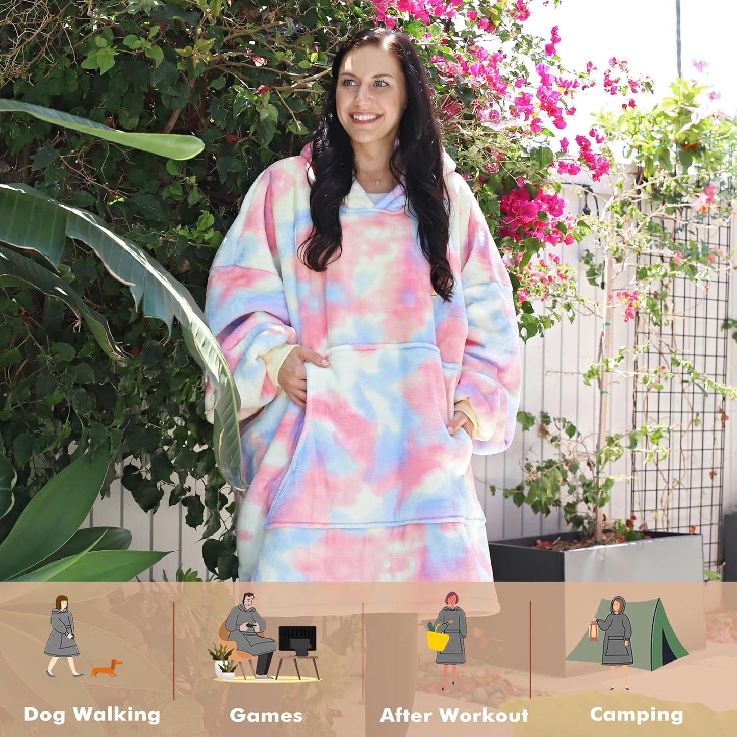 Oversized Sherpa Hoodie-Decke mit Kapuze & Tasche, XL Cotton Candy