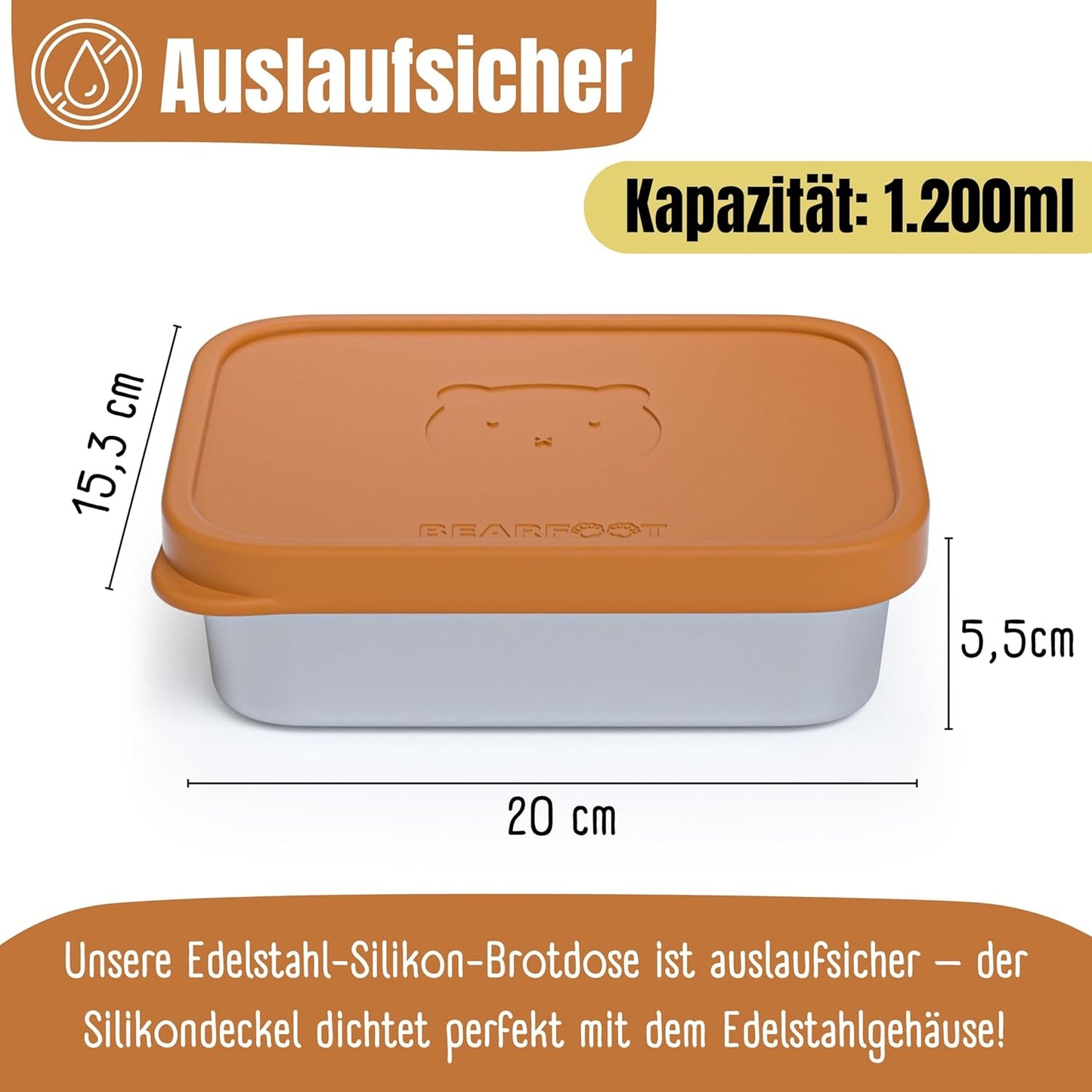 Brotdose mit Silikondeckel, Braun 1.200ml
