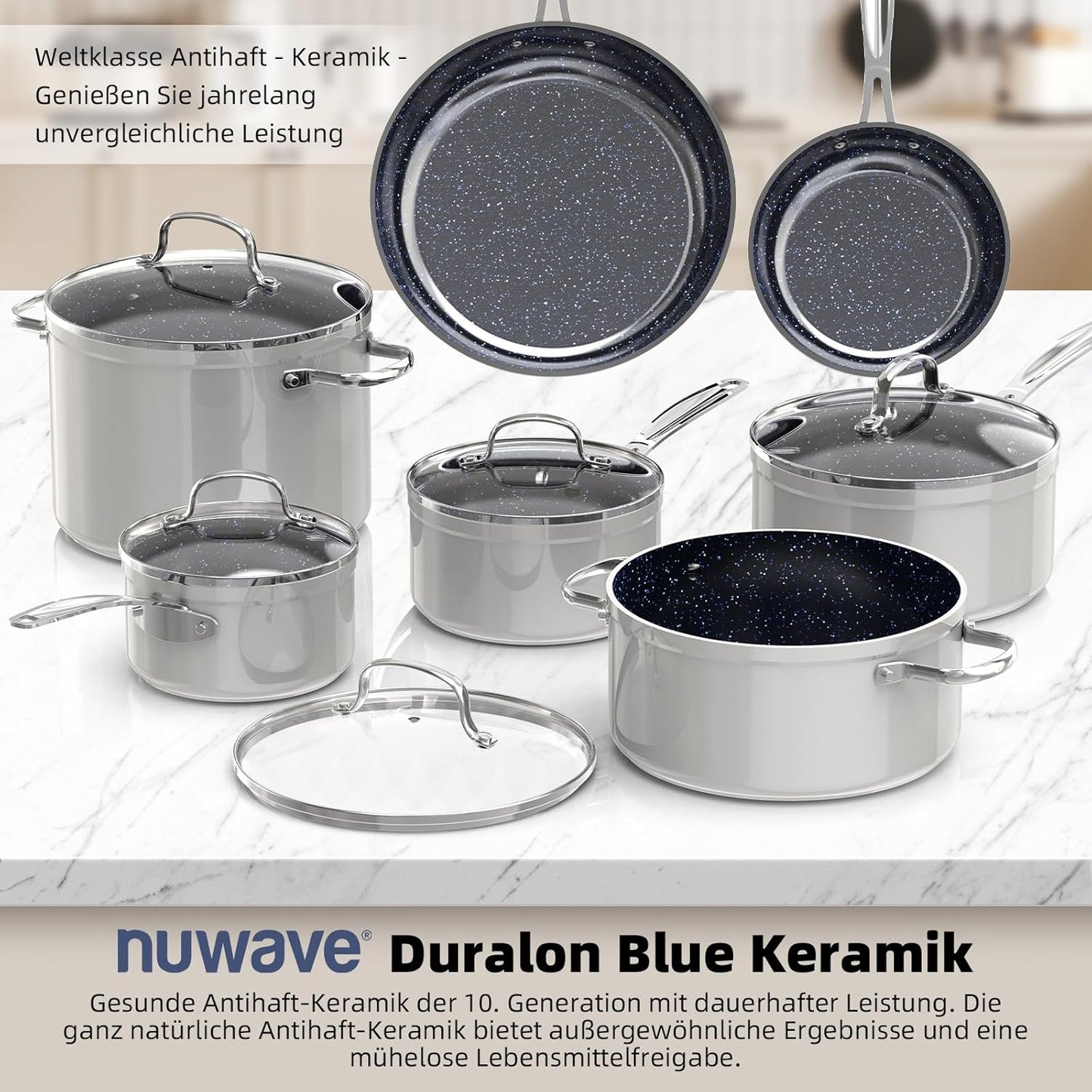 Topf- und Pfannenset 12-teilig Antihaft-Keramik, Cool Gray