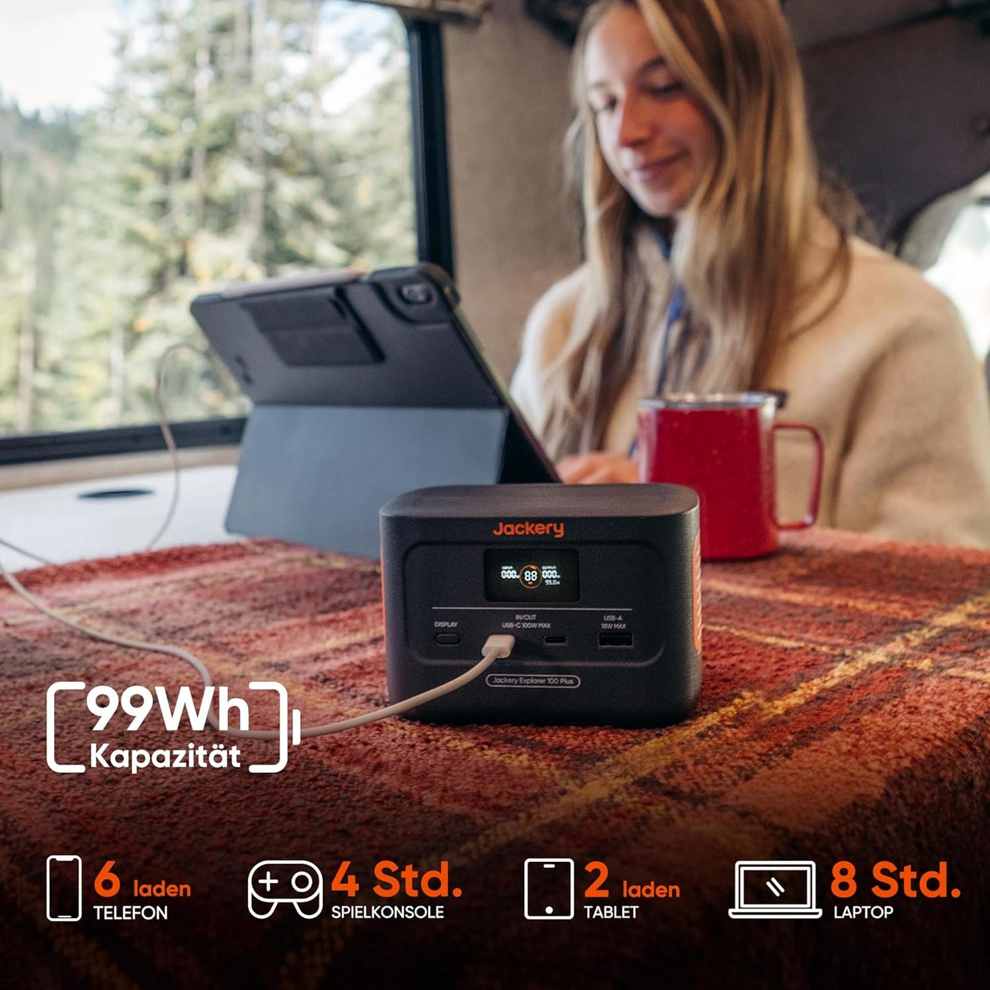 Tragbare Powerstation mit Solarpanel (99Wh), E100 plus+40W