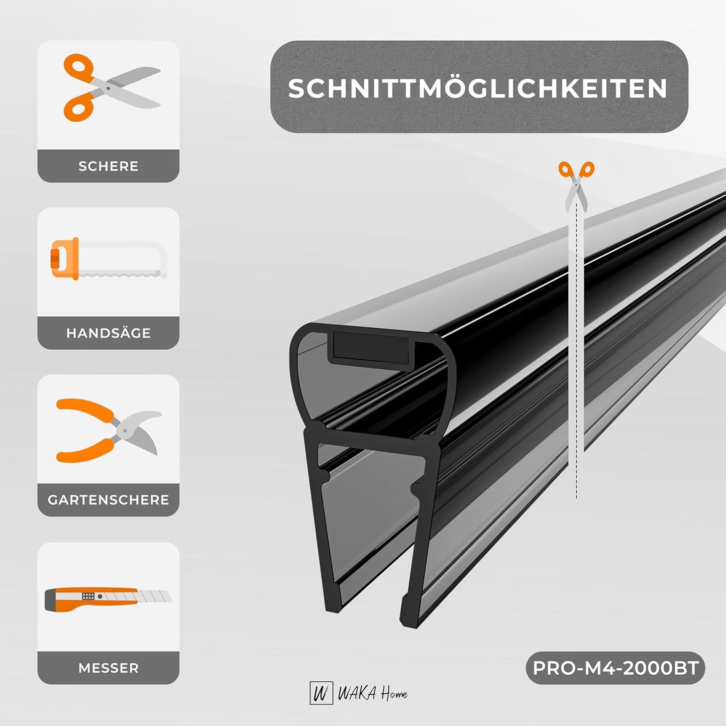 Duschdichtung-Set für Glastüren (180°, 6-8mm), Schwarz-transparent 6-8mm Glas | 180°
