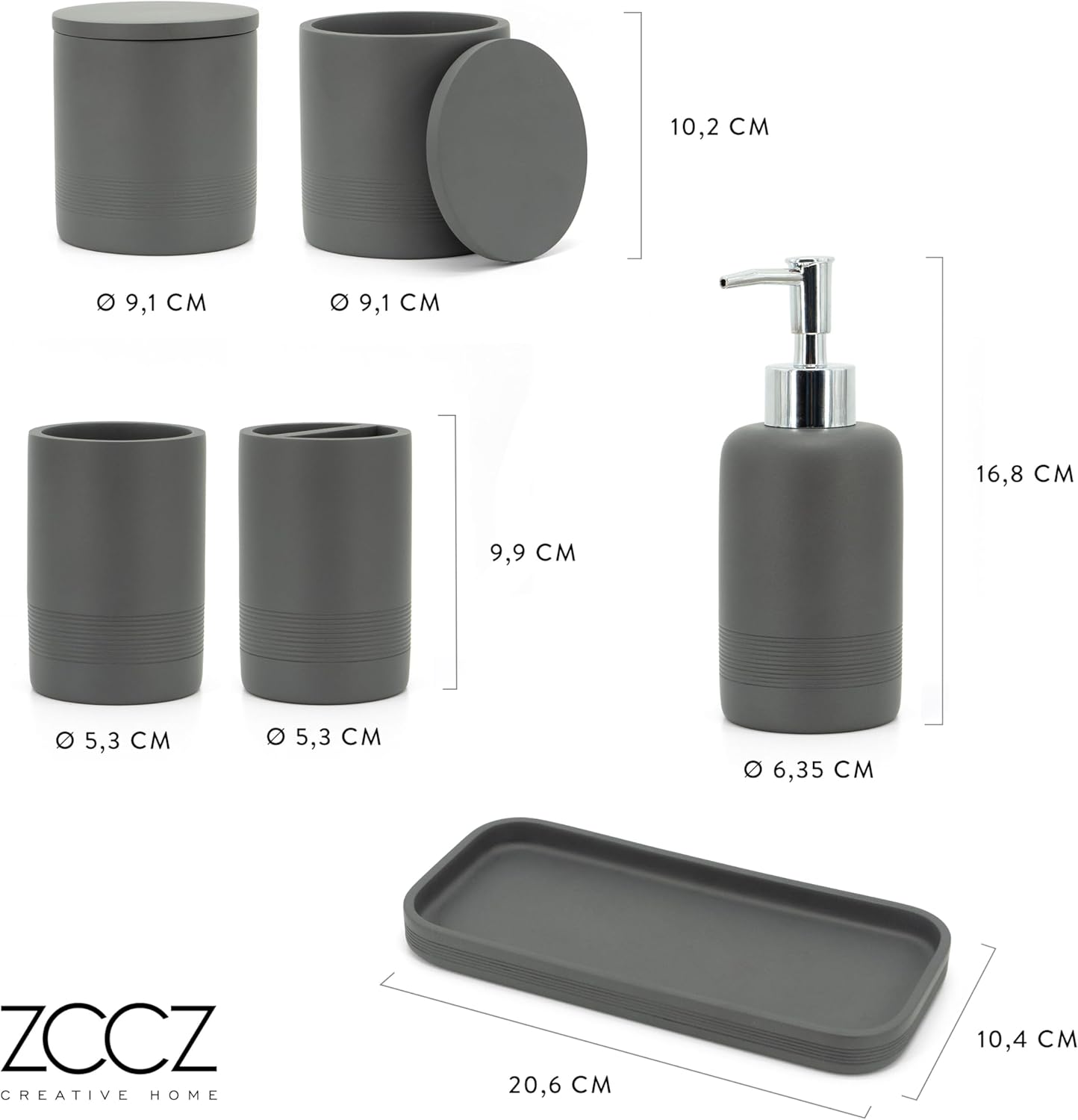 6-teiliges Badezimmer-Organizer-Set, Grau