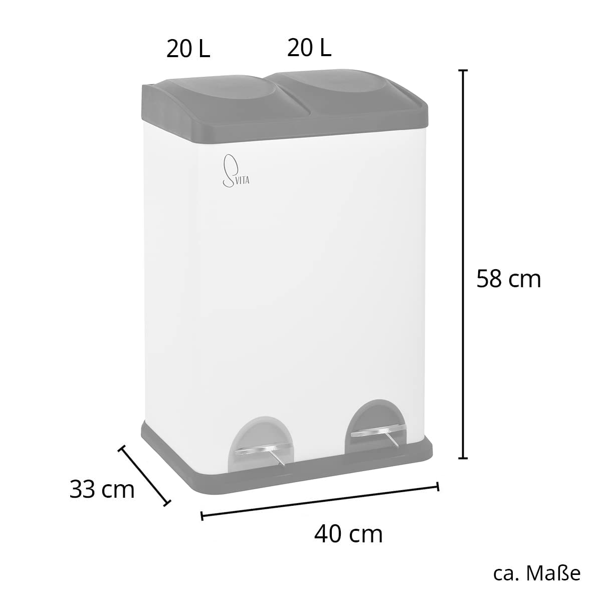 2x20L Treteimer TC2X20, Weiss