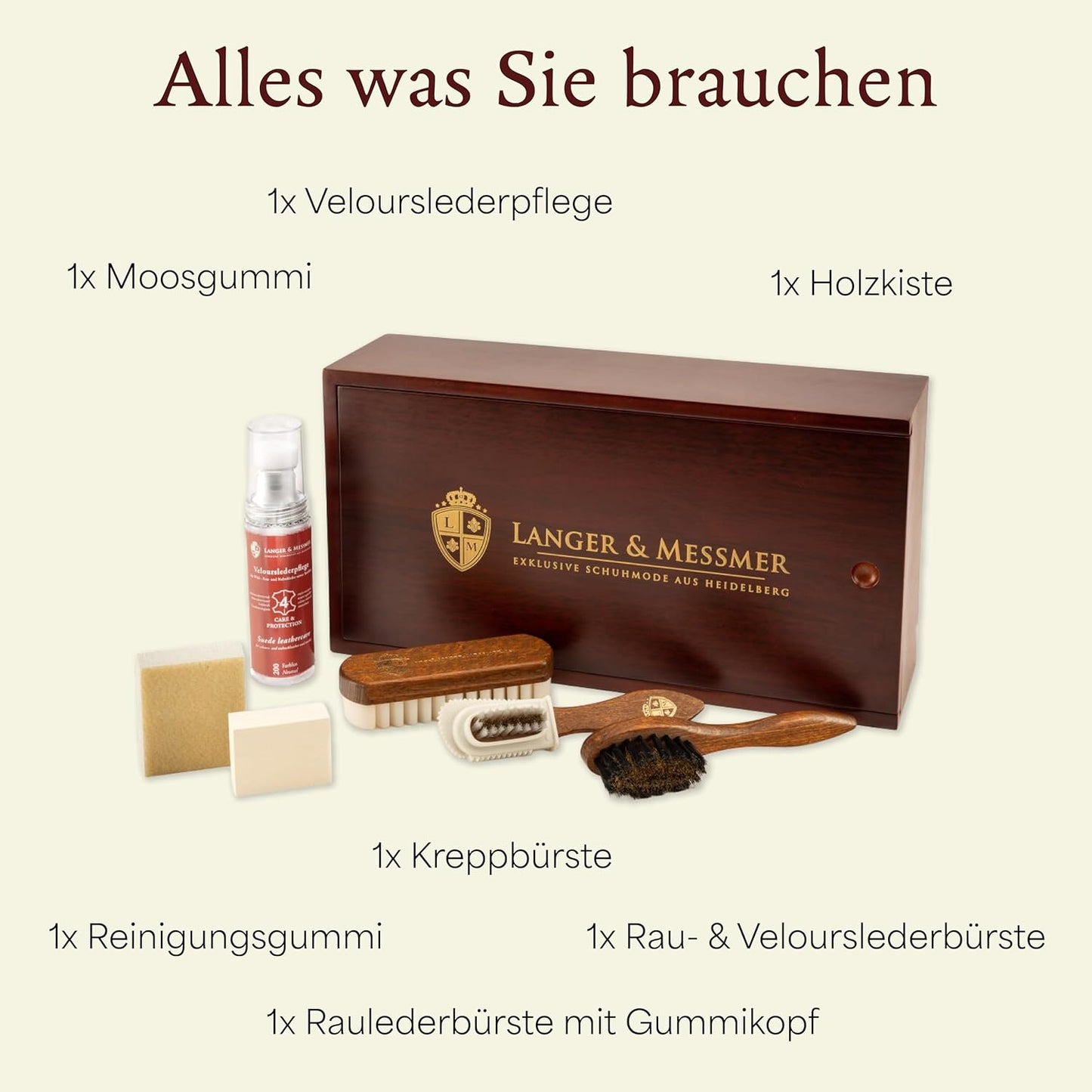 6-teiliges Schuhpflege-Set, inkl. 6-teiligem Velours Pflegeset