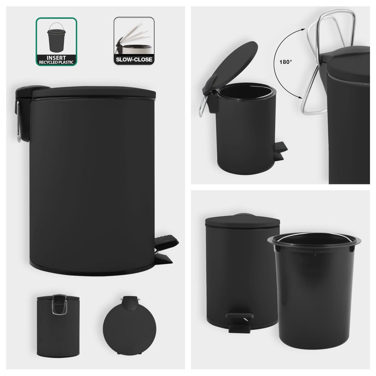 Kosmetikeimer mit Absenkautomatik, Black 3L