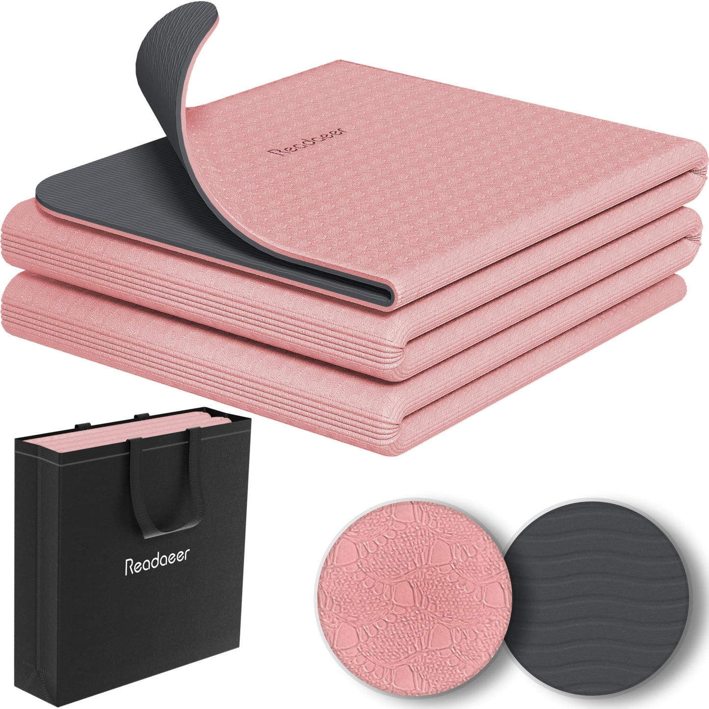 Faltbare Yogamatte mit Tragetasche, Pink + Grau