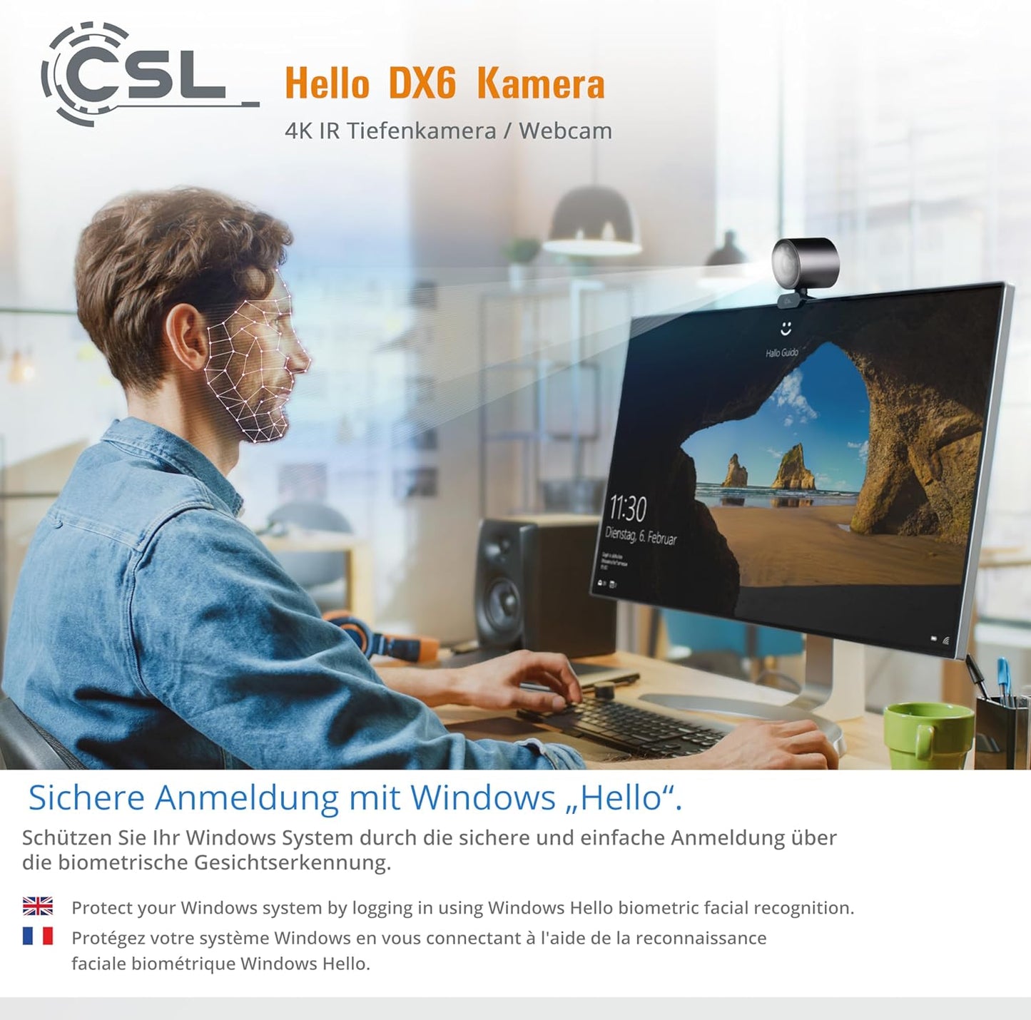 DX6 Webcam mit Infrarot-Tiefenkamera, Hello DX6