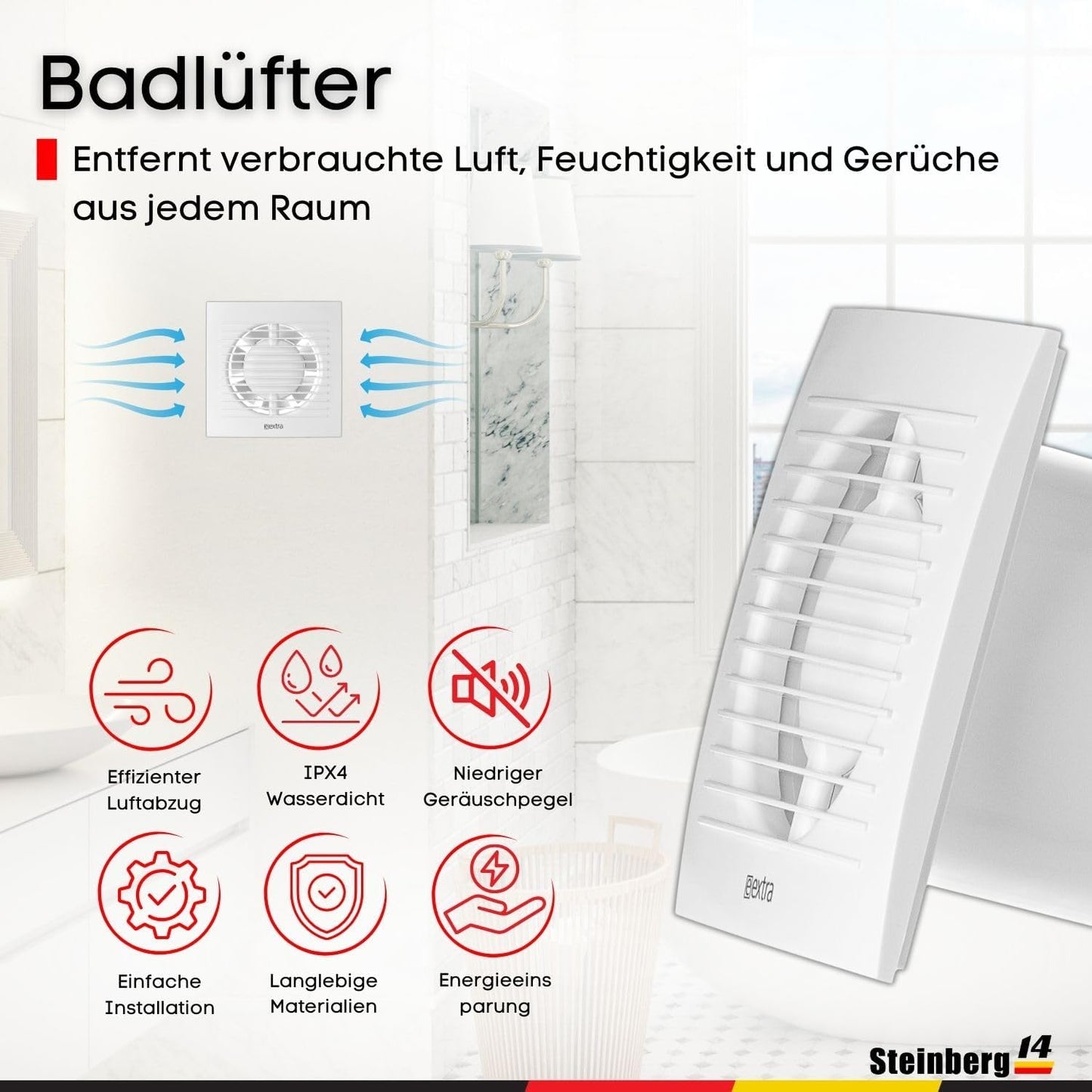 Abluftventilator, Ø 100mm Weiß