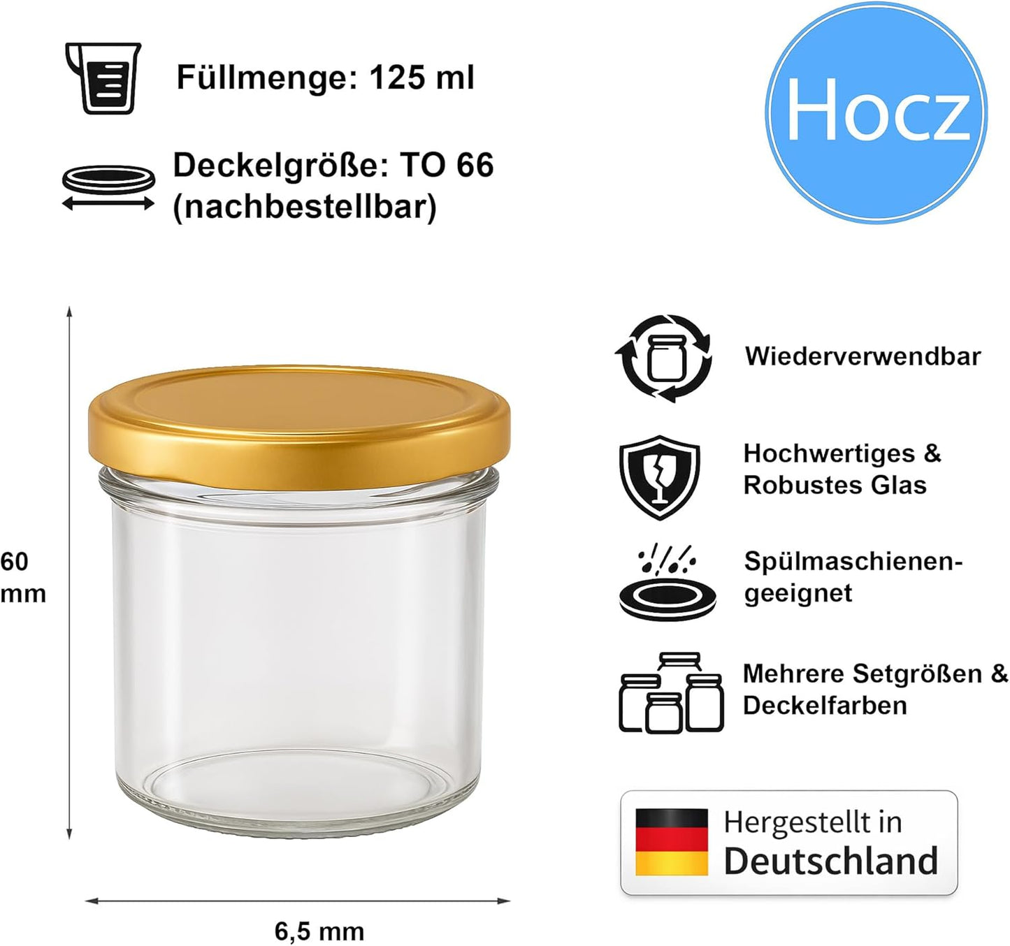 Marmeladengläser-Set mit Deckel und Etiketten, 25 Stück, Gold 125 ml 25
