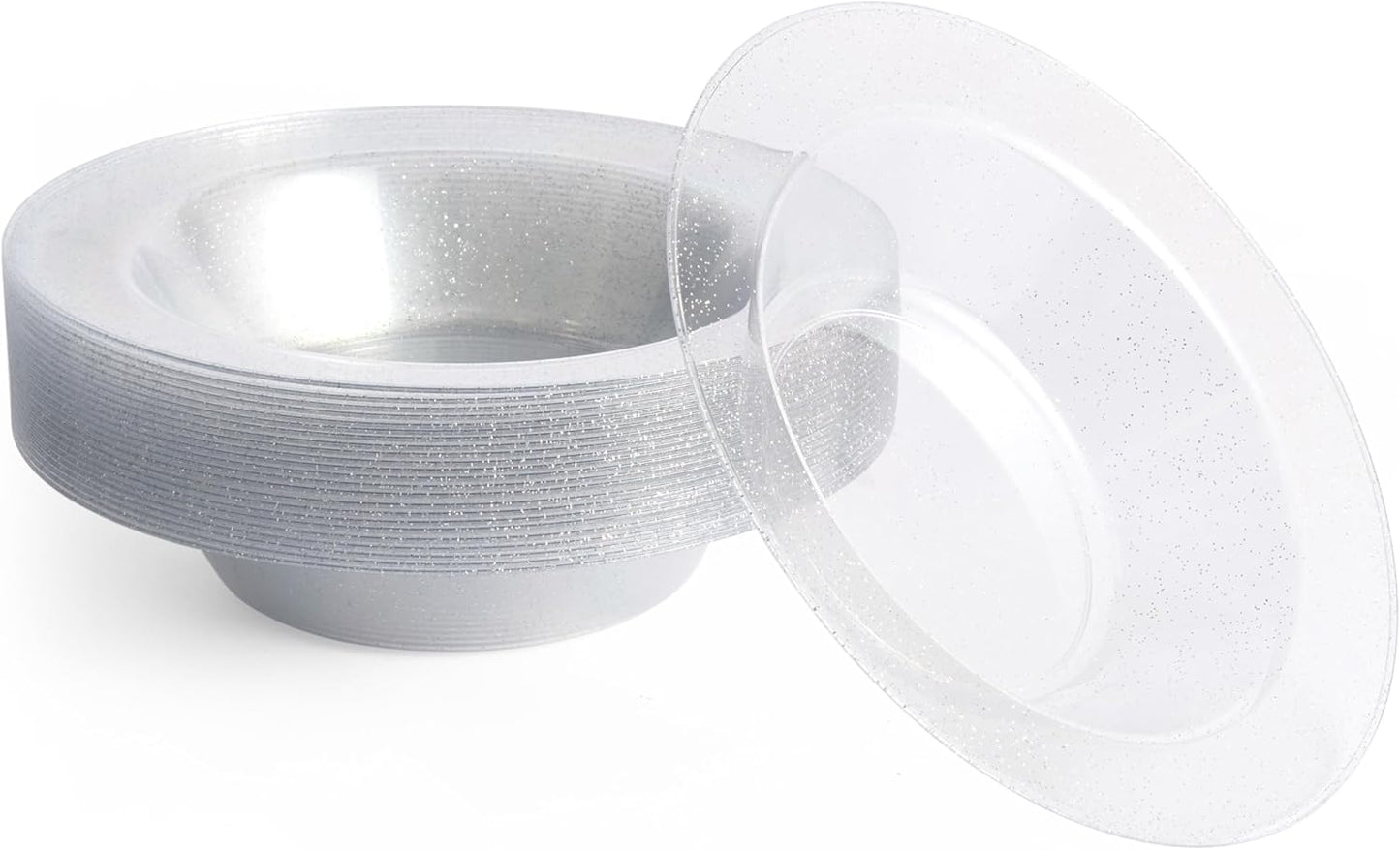 Plastikteller mit Silberglitzer (50 Stück), 360 Ml Silberschale 50 Stück