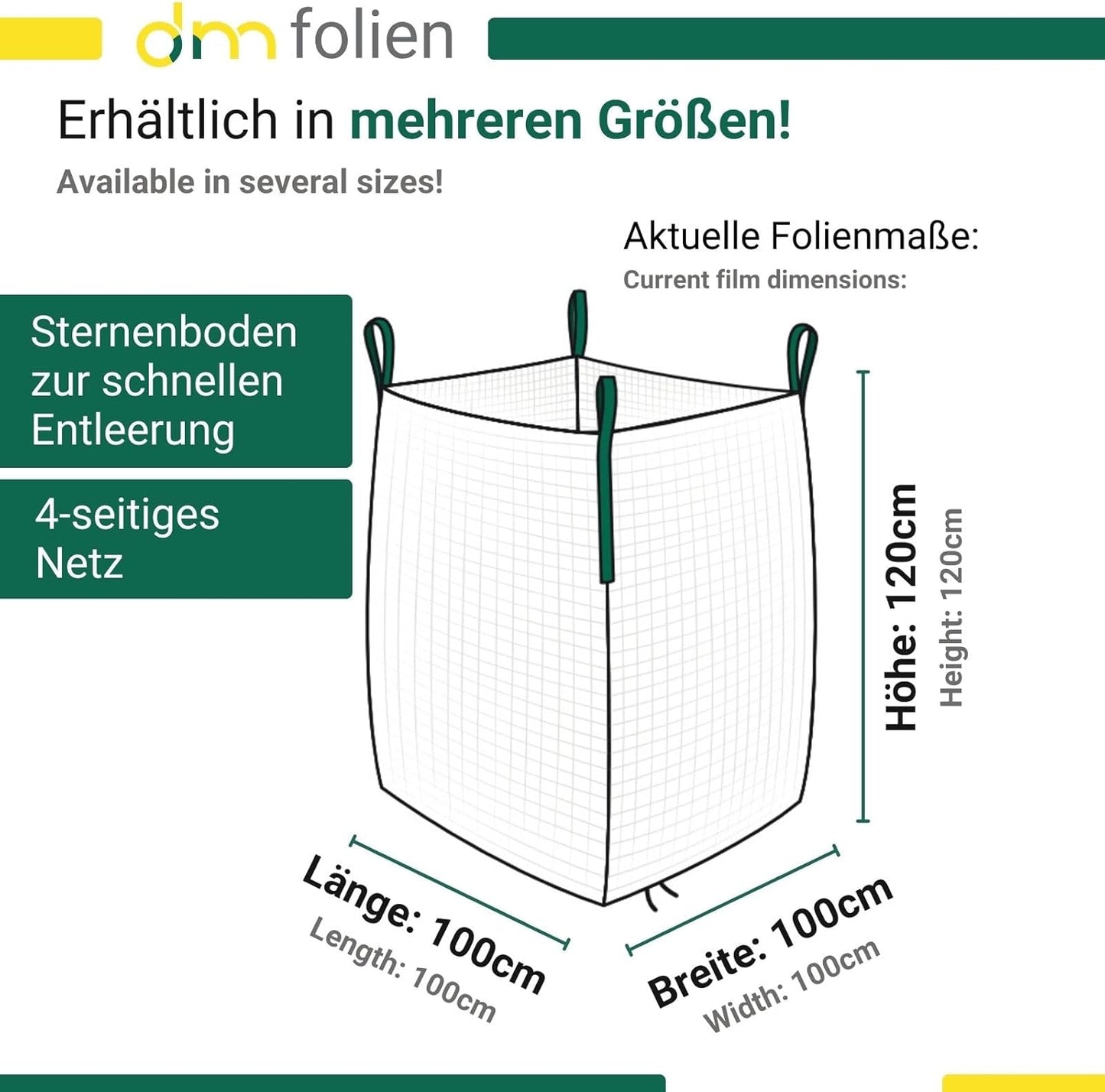 Big Bag Holzsäcke mit Netzgewebe (5 Stück), 100x100x120 cm, 4-seitig Netz, 5