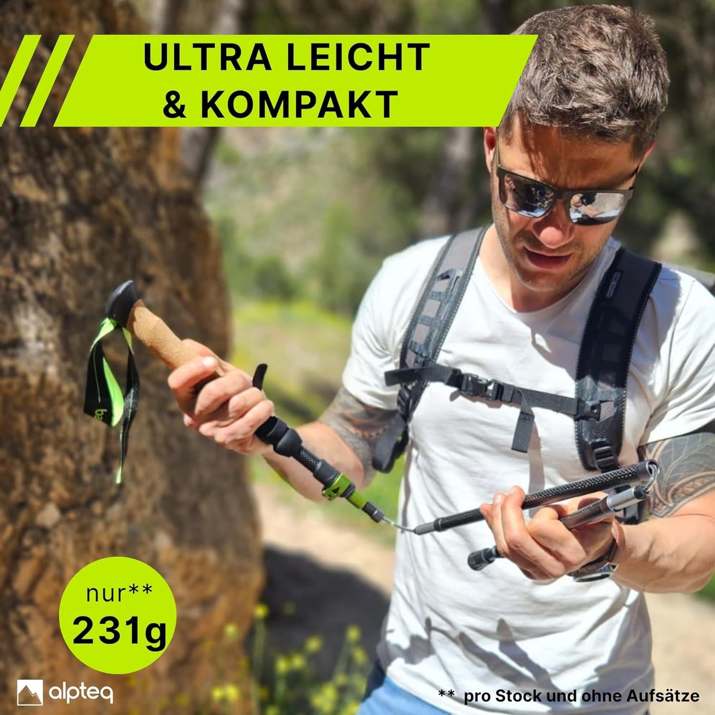 Faltbare Trekkingstöcke, Carbon 115-135 cm | Lime Green
