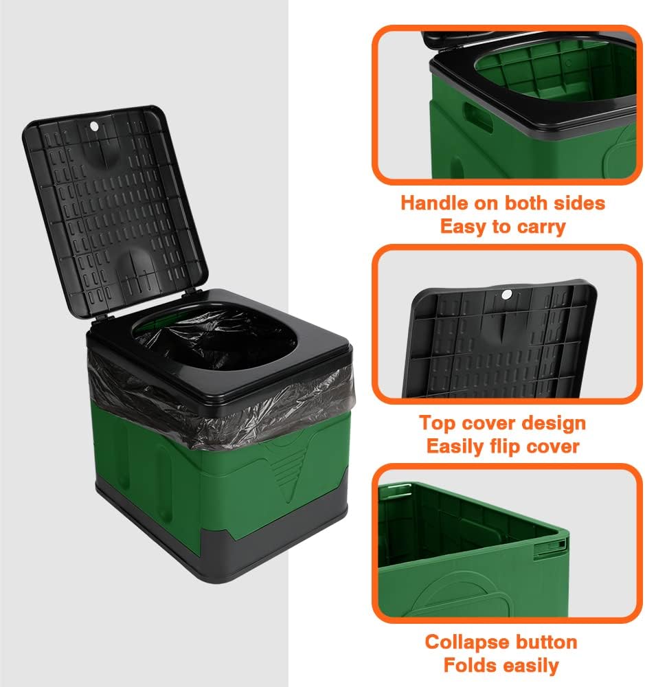 Klappbare Campingtoilette mit Abdeckung, Green