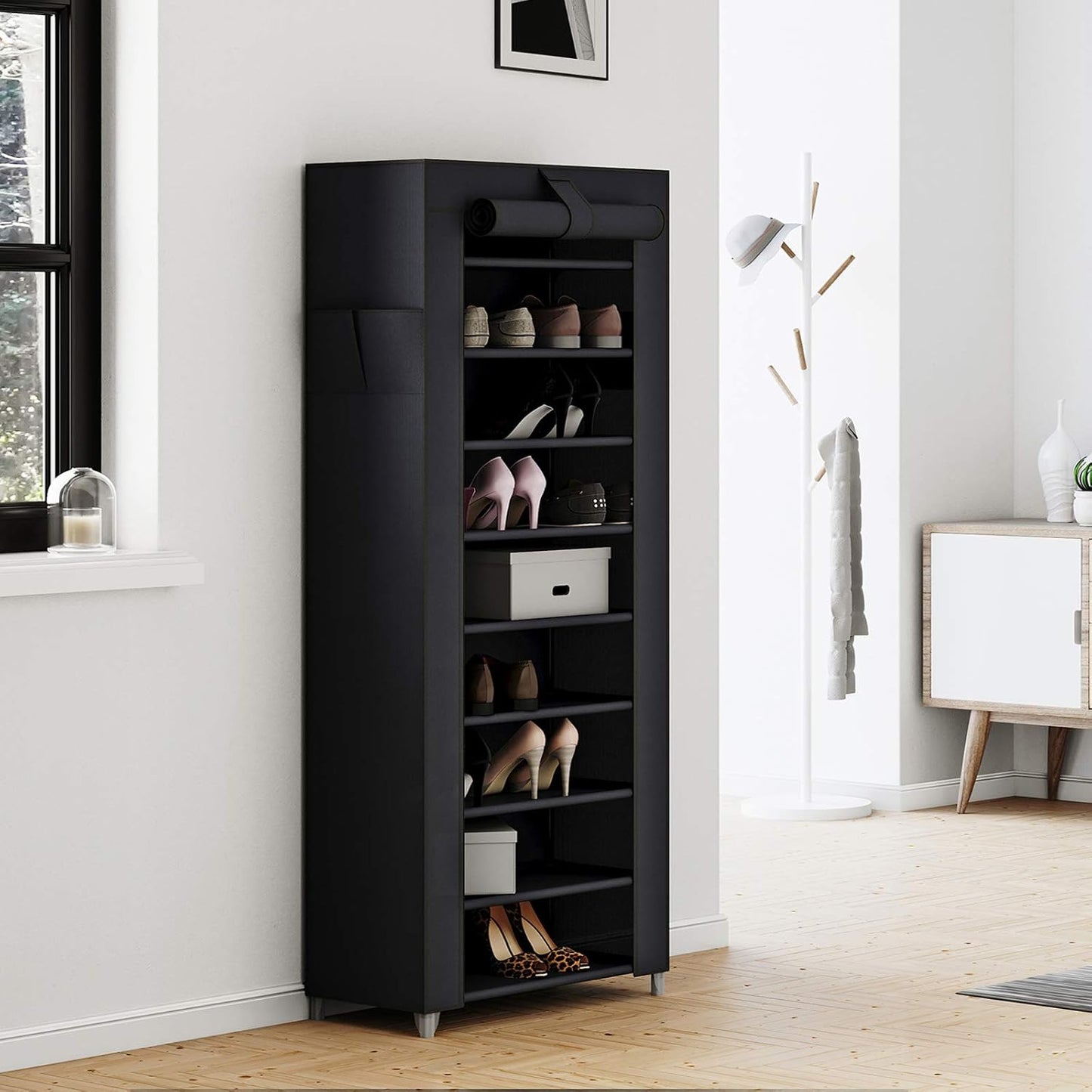 Schuhregal mit 10 Ebenen, 10 Ebenen (58B cm) Schwarz
