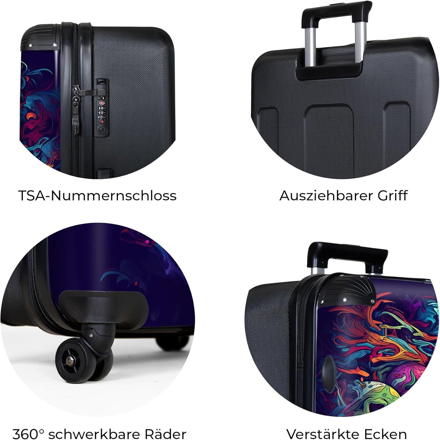 Grosser Hartschalenkoffer XL mit Rollen (77 cm), Schädel in Neonfarben L