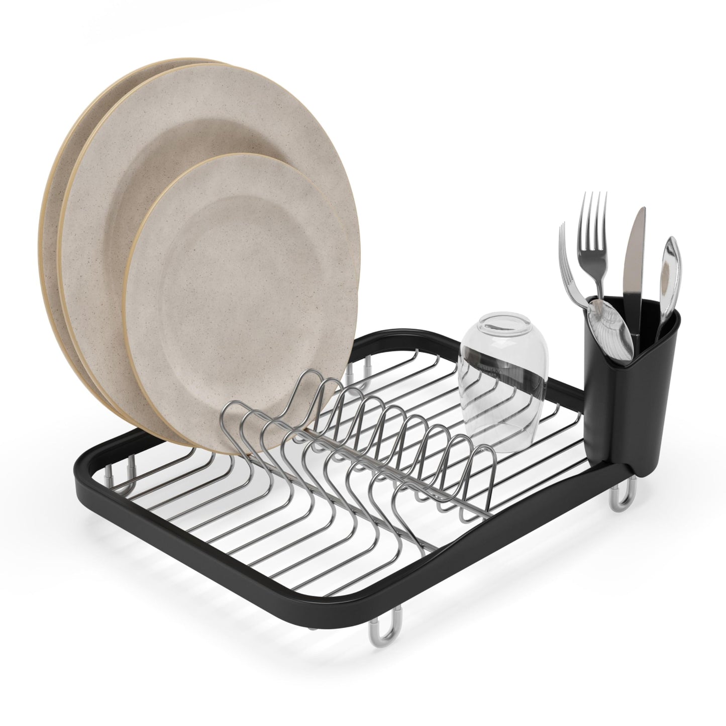 Sinkin Abtropfgestell mit Besteckhalter, Schwarz/Nickel Mittel