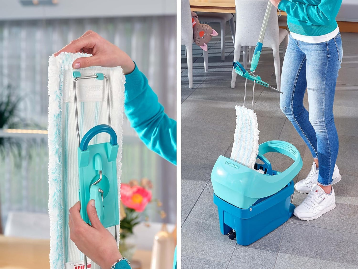 Bodenwischer Profi XL mit Mikrofaser und Staubmop, Allrounder + Trockenreinigung (Superduster) Eco Verpackung