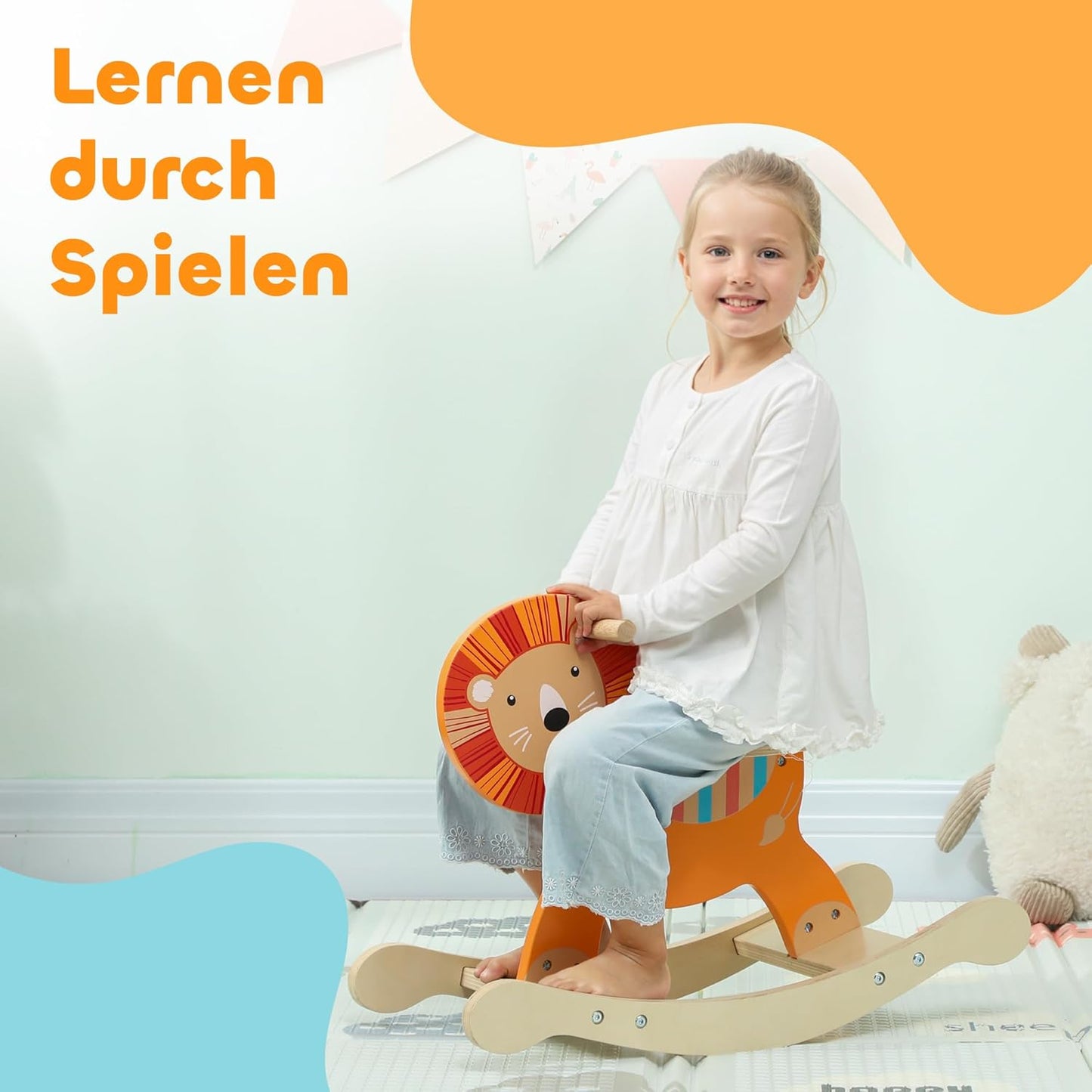 Schaukelpferd Mehrschichtenplatte Orange, Löwendesign