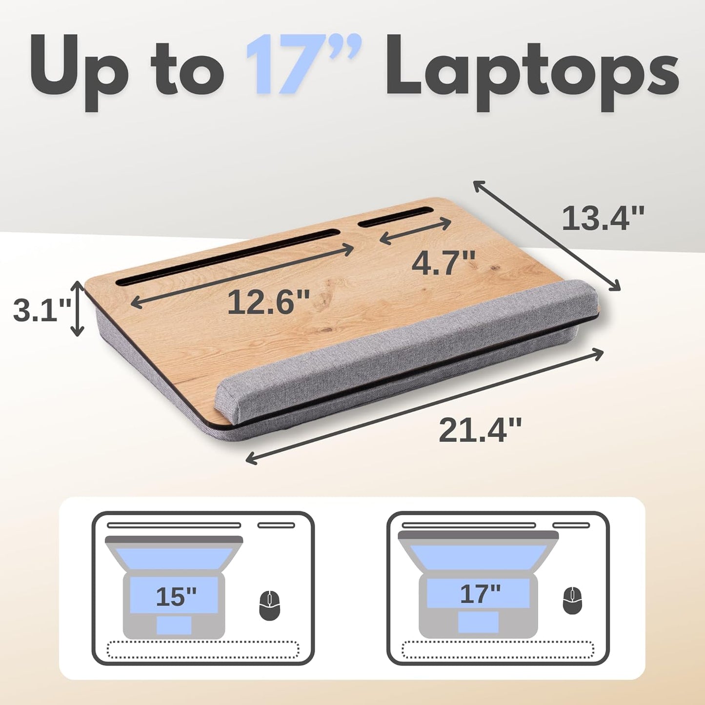 Laptoptisch mit Kissen, Eiche & Grau