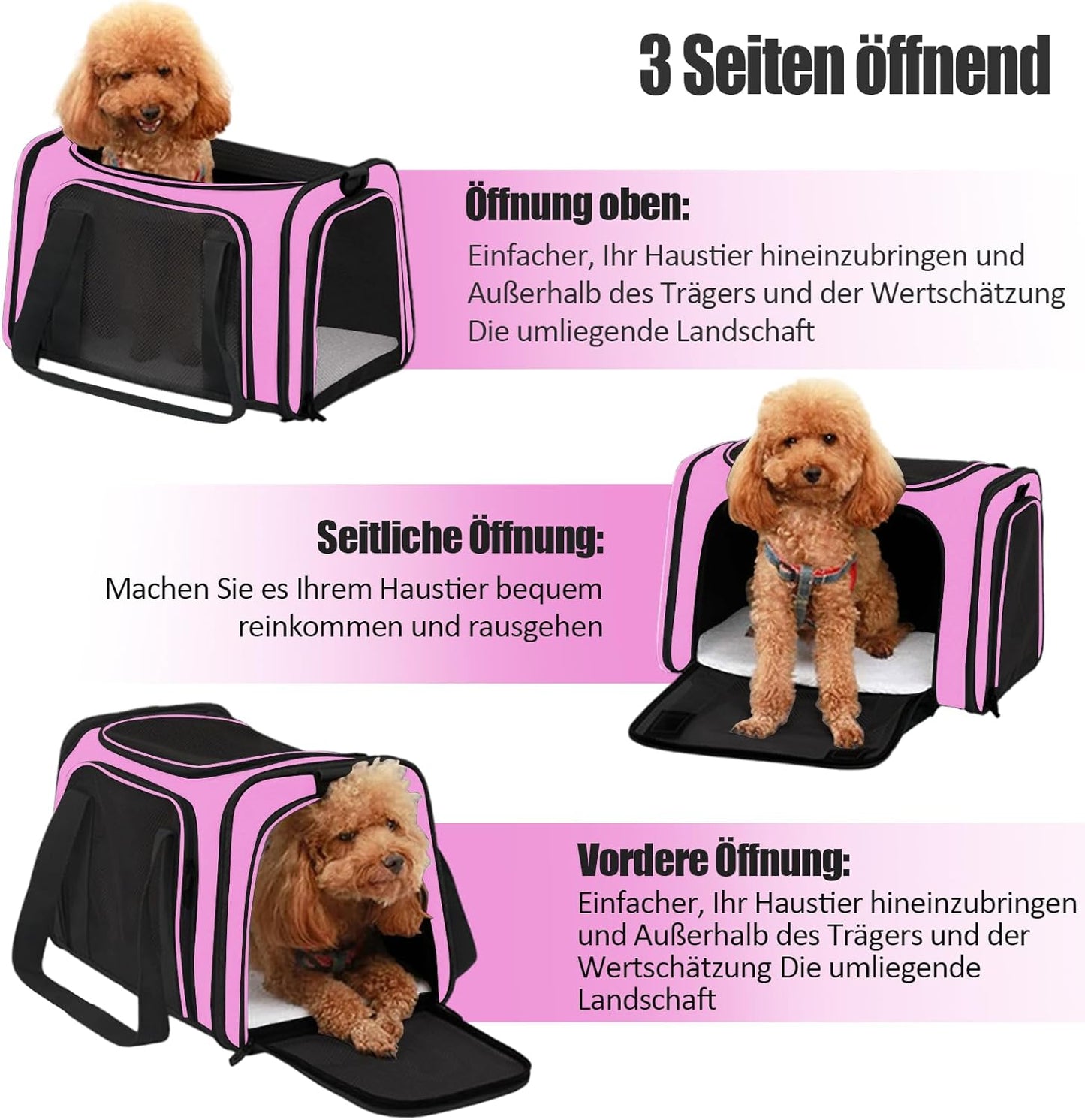 Faltbare Transporttasche für Katzen und Hunde (8 kg), L 50 x B 34 x H 34 cm Rosa