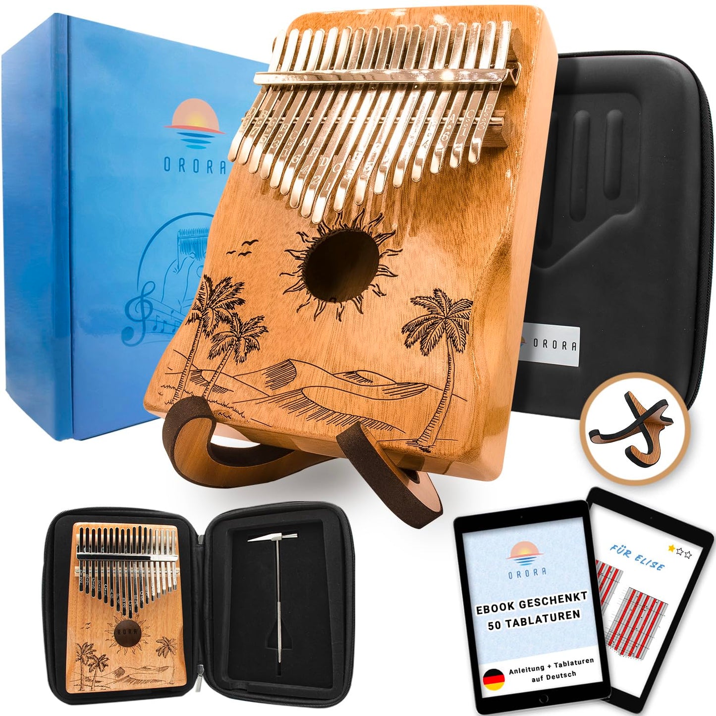 Kalimba Daumenklavier mit 17 Tasten und Zubehör-Set