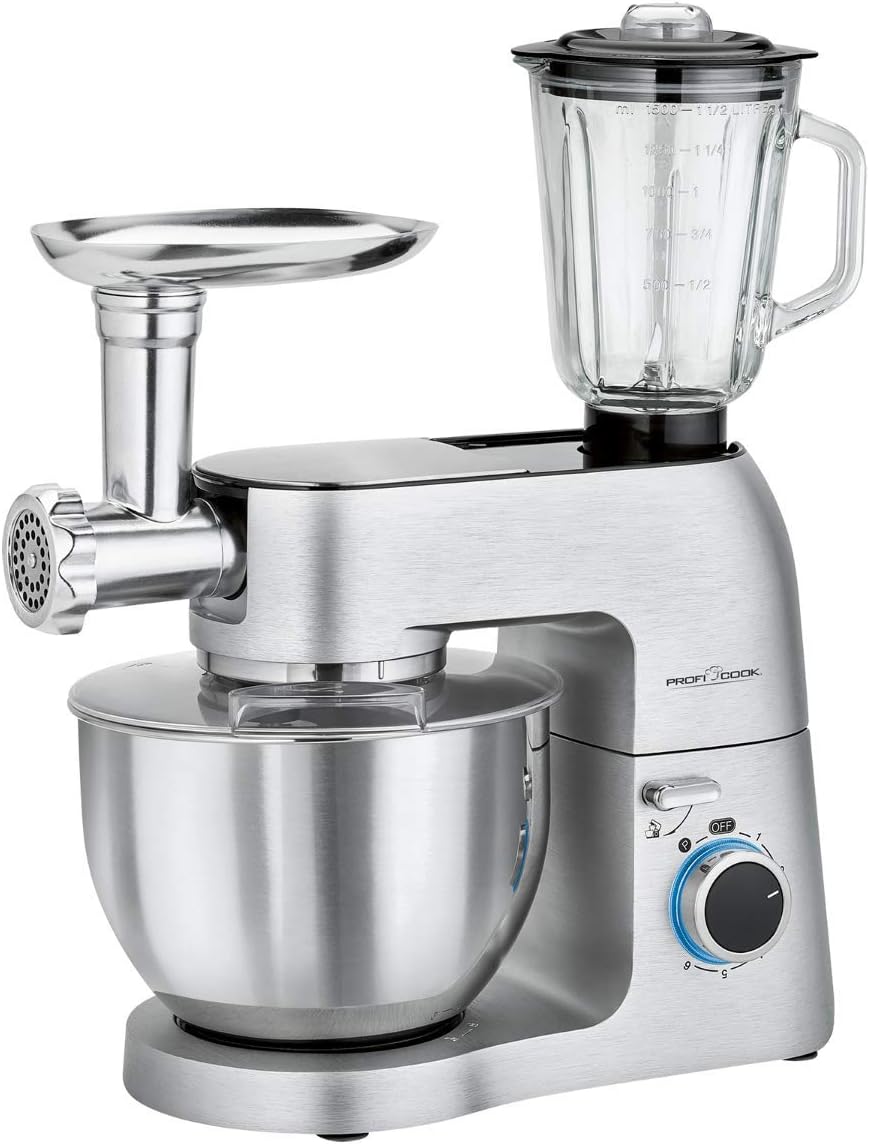 3in1 Knetmaschine mit Fleischwolf & Mixer, 6,7 Liter inkl. Felsichwolf & Mixer