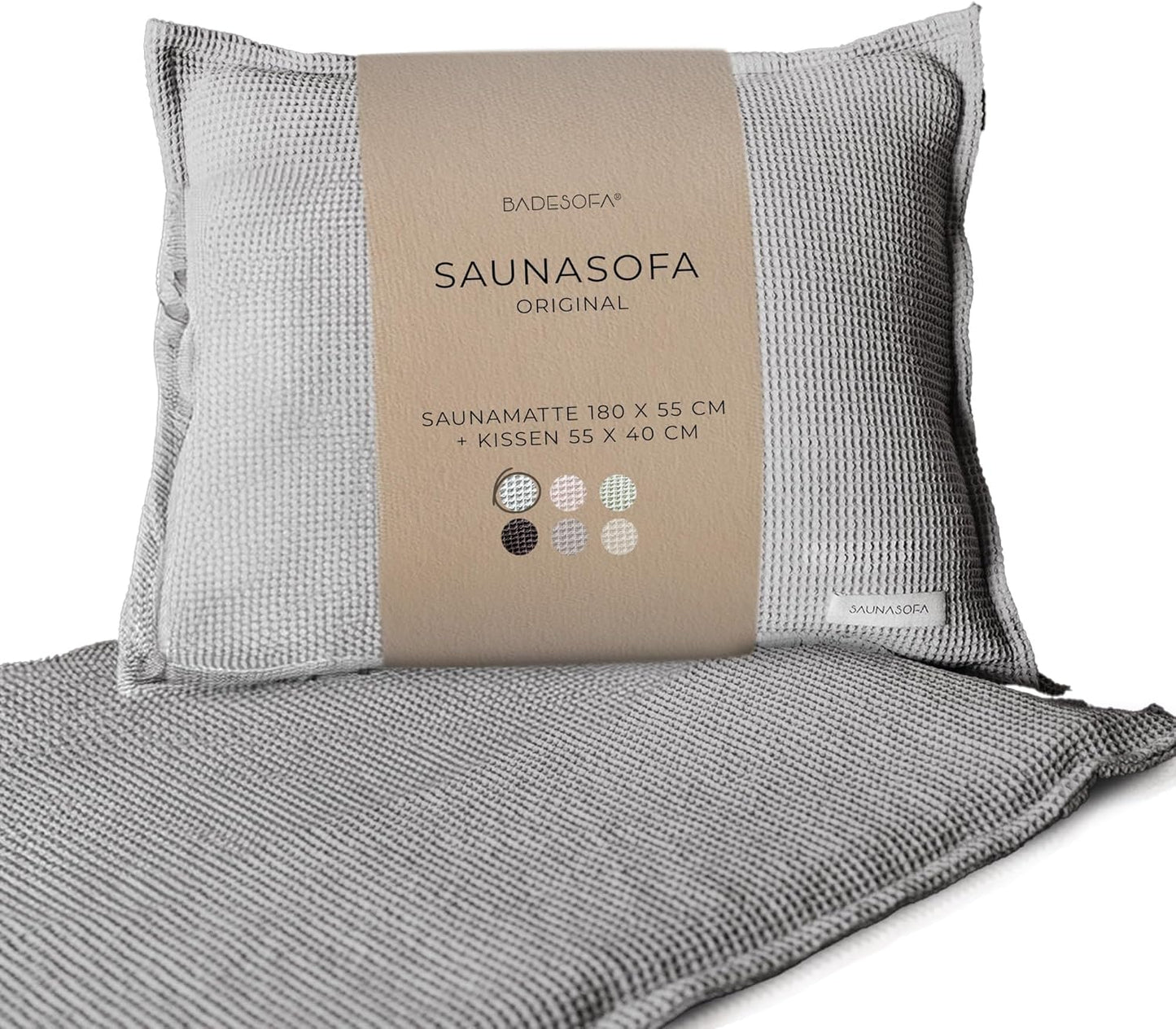 Sauna-Set Premium Matte & Kissen, hitzebeständig & waschbar, Grau