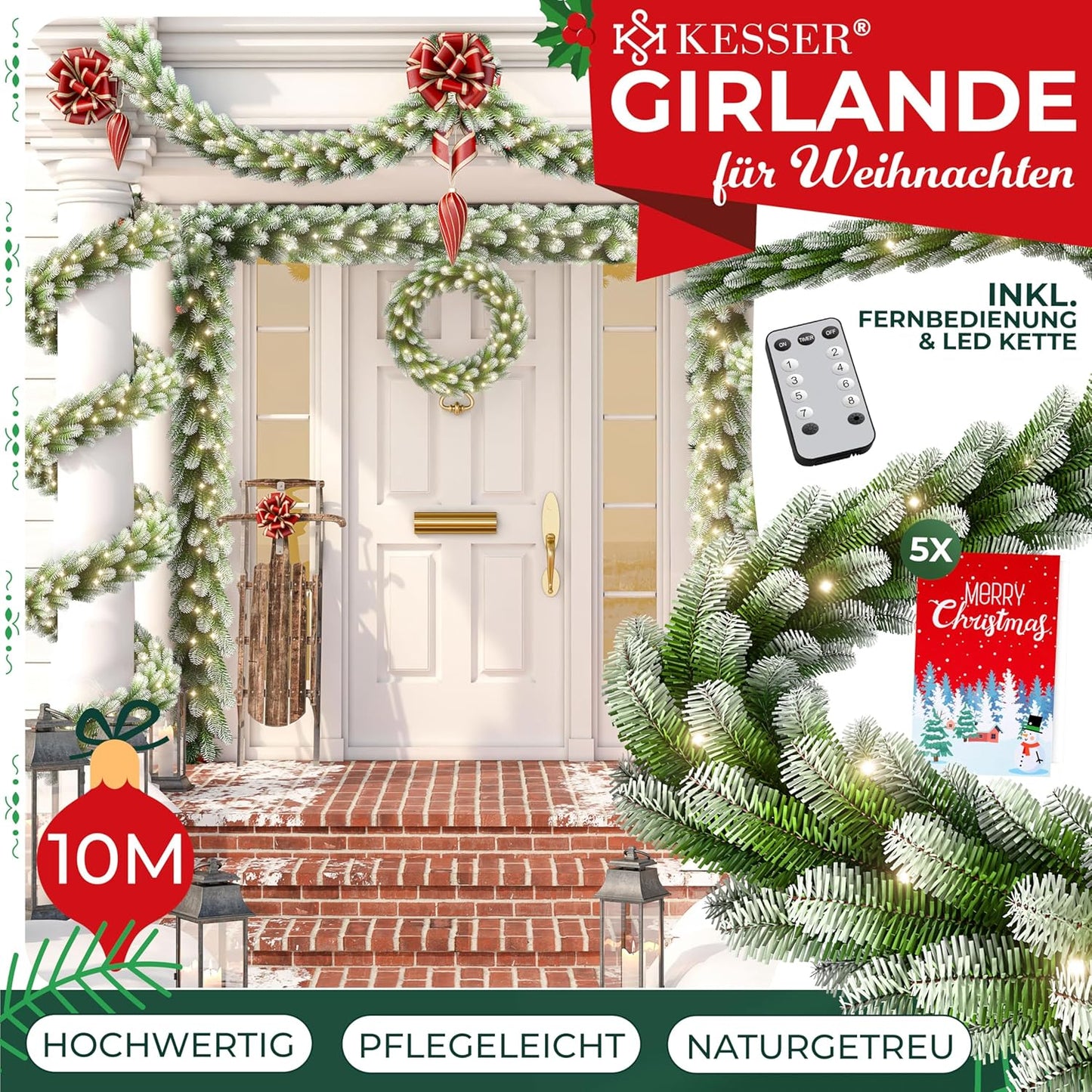 Weihnachtsgirlande mit 200 LEDs, 10m / 200 LEDs Schnee-effekt