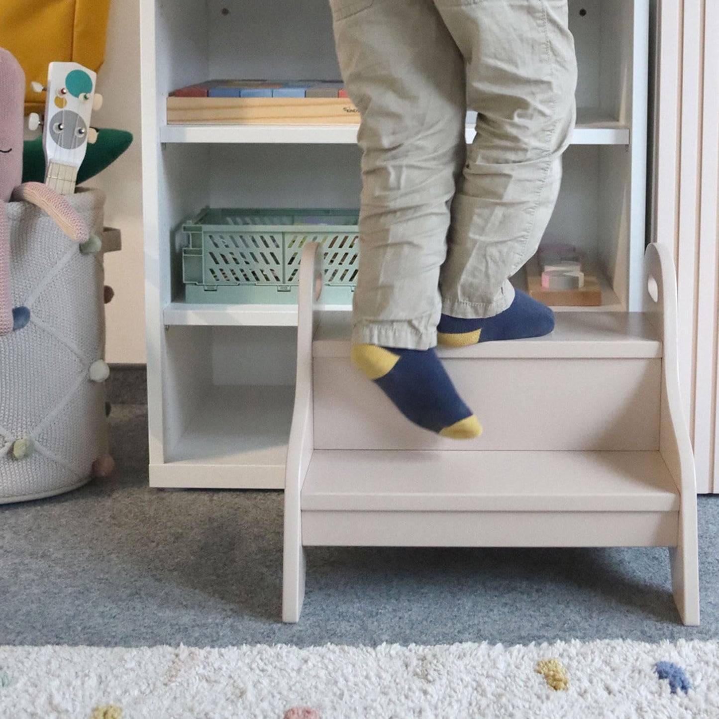 Holztritt-Hocker mit 2 Stufen, Sand