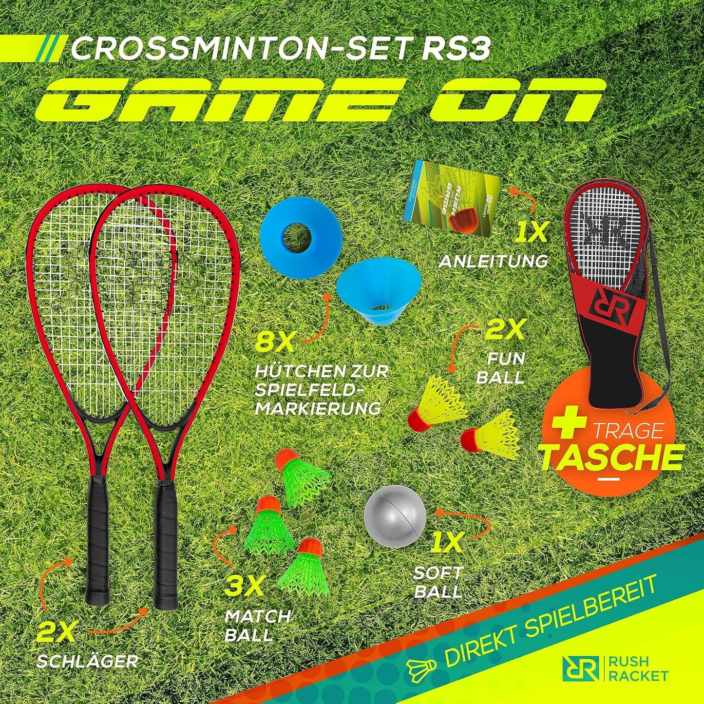 RS3 Speed Badminton Set mit Feldmarkierungen, 4. Rot