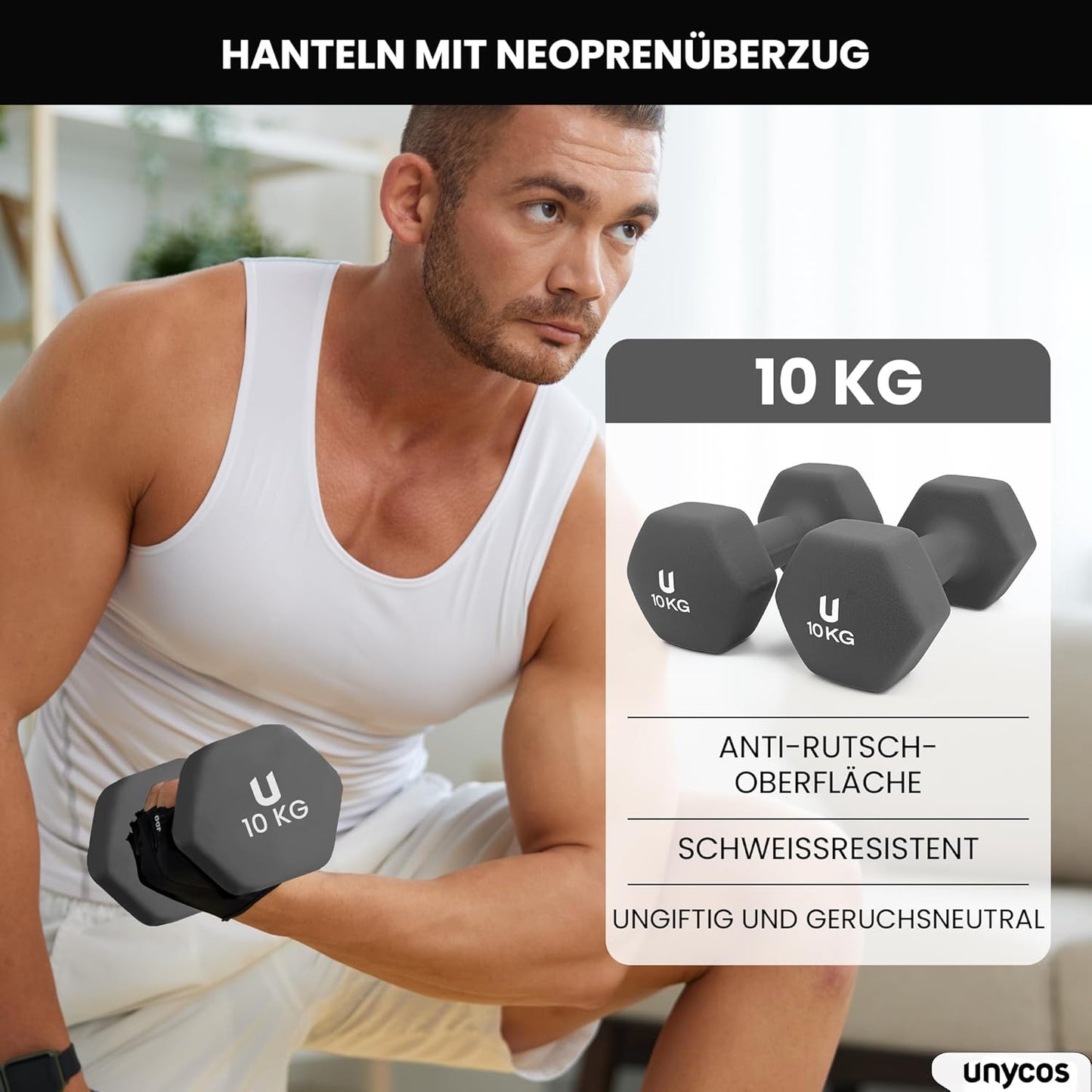 Kurzhanteln-Set (2 x 10 kg, rutschfest), #23 Dunkelgrau, 2 x 10KG - Sechseckig