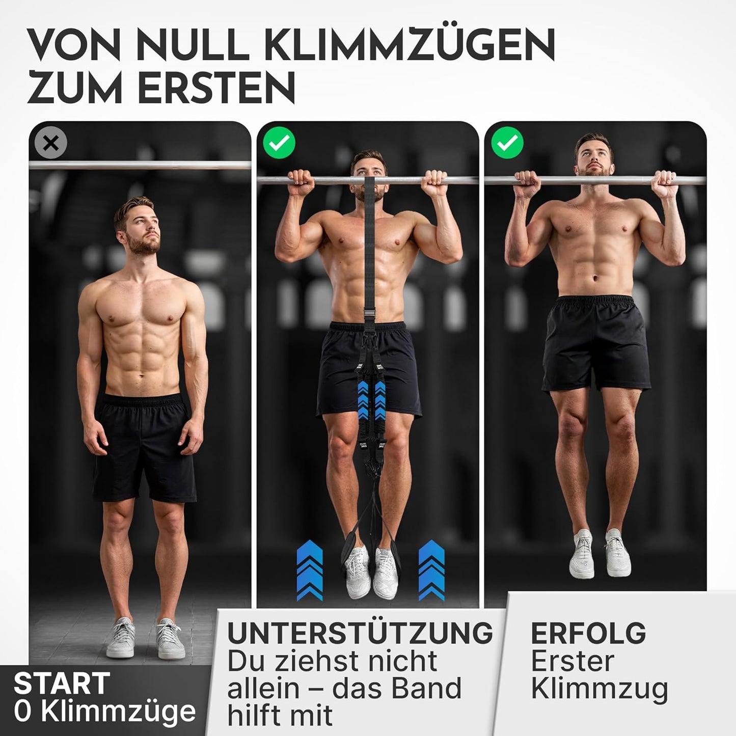 Klimmzughilfe mit 4-Seil-System und Fussschlaufen, Klimmzughilfe