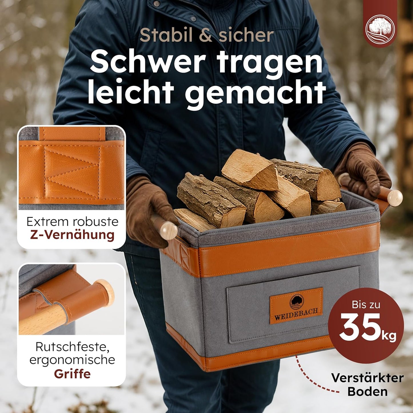 Holzkorb für Kaminholz, 1 Stück Grau