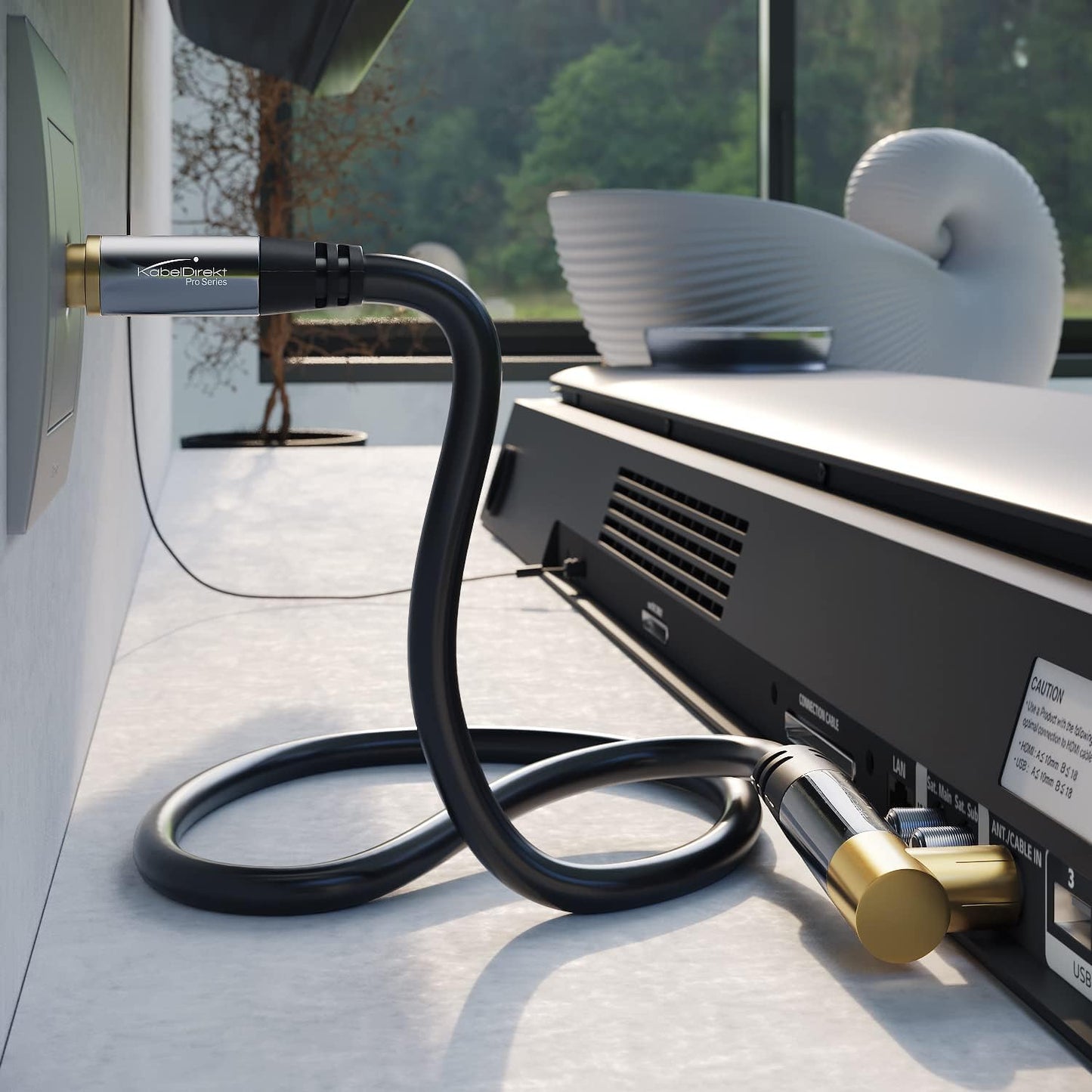 4K Antennenkabel, Koaxialkabel, 90°/gerade, 10m Schwarz