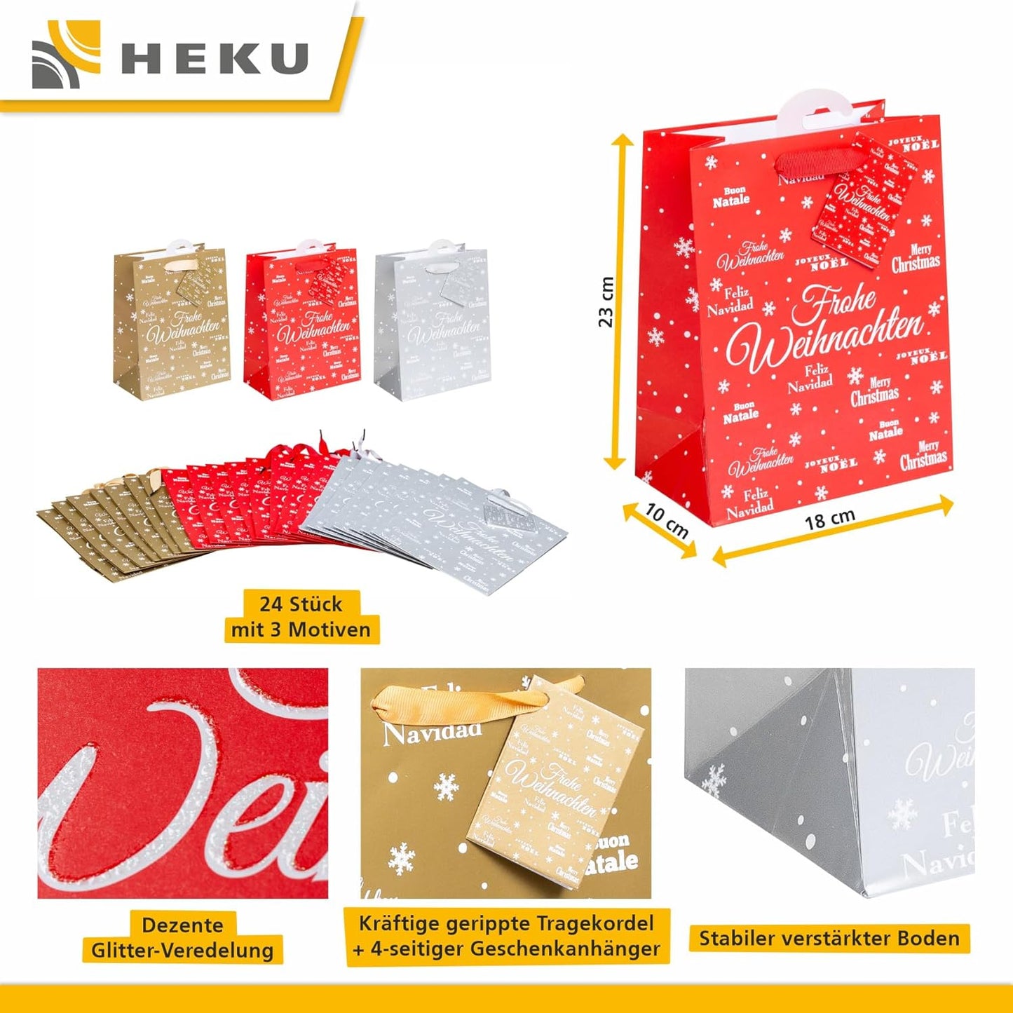Geschenktaschen-Set mit Glitter-Design, 1 stück (25er Pack) Rot, Gold, Silber