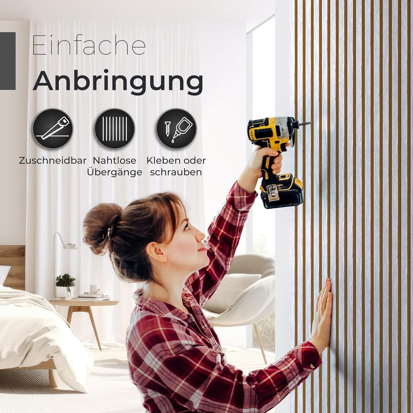 Holz-Akustikpaneele Set, 120x60cm 4 Stück / Birne auf grauem Akustikfilz