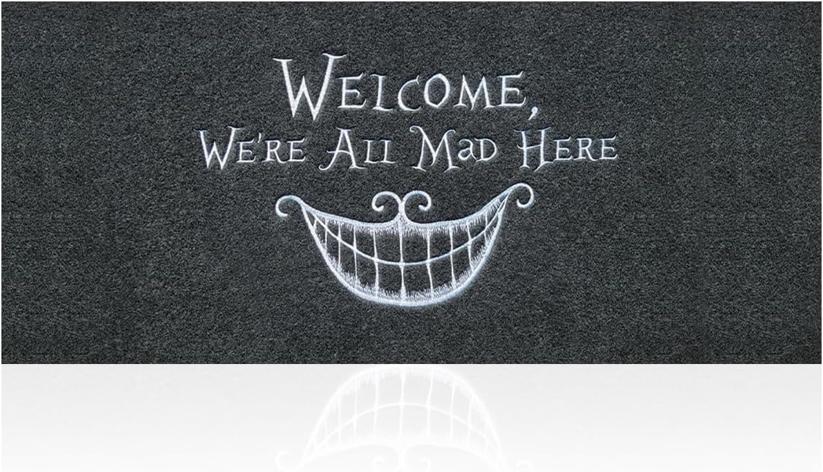 Lustige Fussmatte "Welcome We're All Mad Here" (45 x 120 cm), Willkommen Mad & Schwarz 45 x 120 cm (Rechteckig)