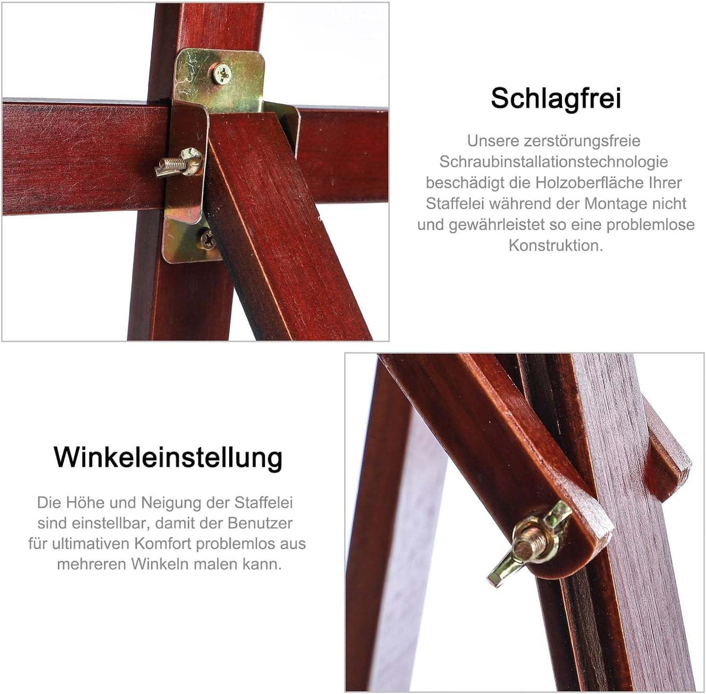Verstellbare Holzstaffelei für Atelier & Feld, Holz Tiefrot
