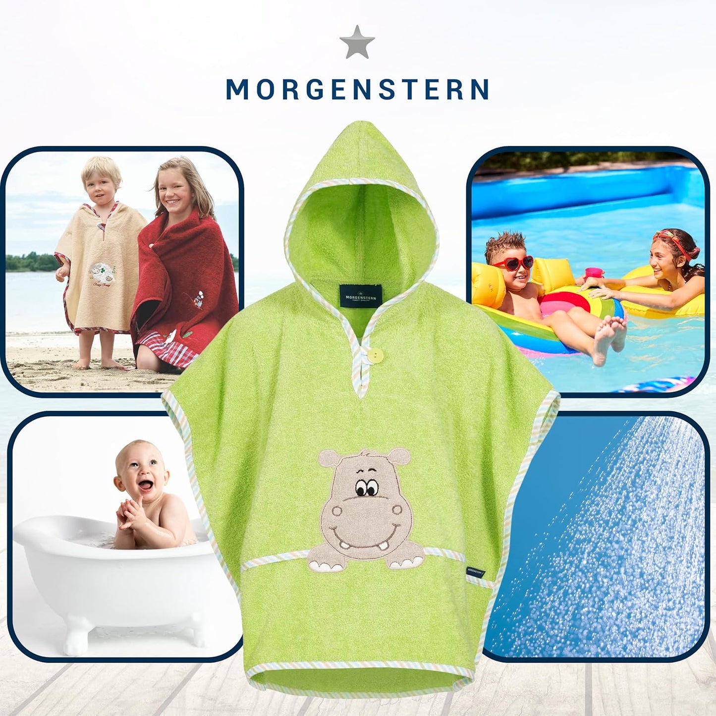 Badeponcho mit Kapuze, 1 Stück (1er Pack) Grün