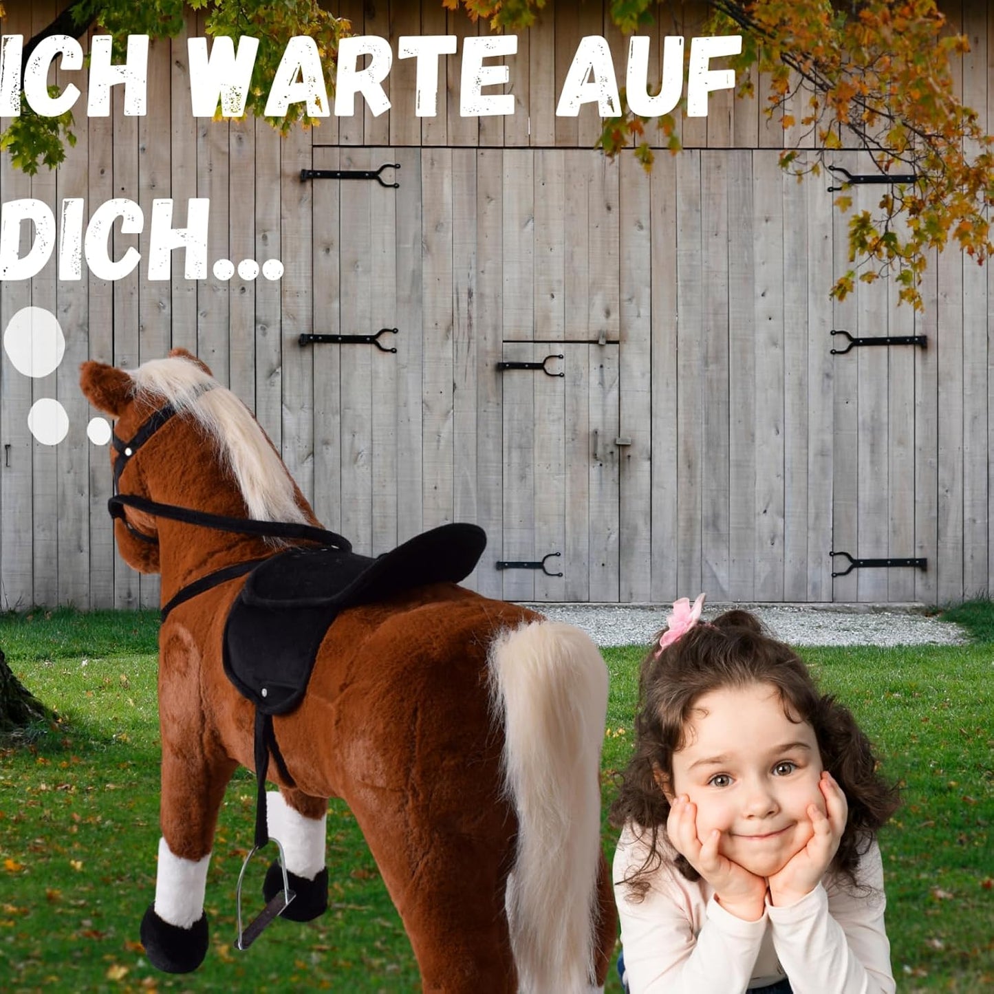Reitpferd für Kinder mit Sattel & Zaumzeug