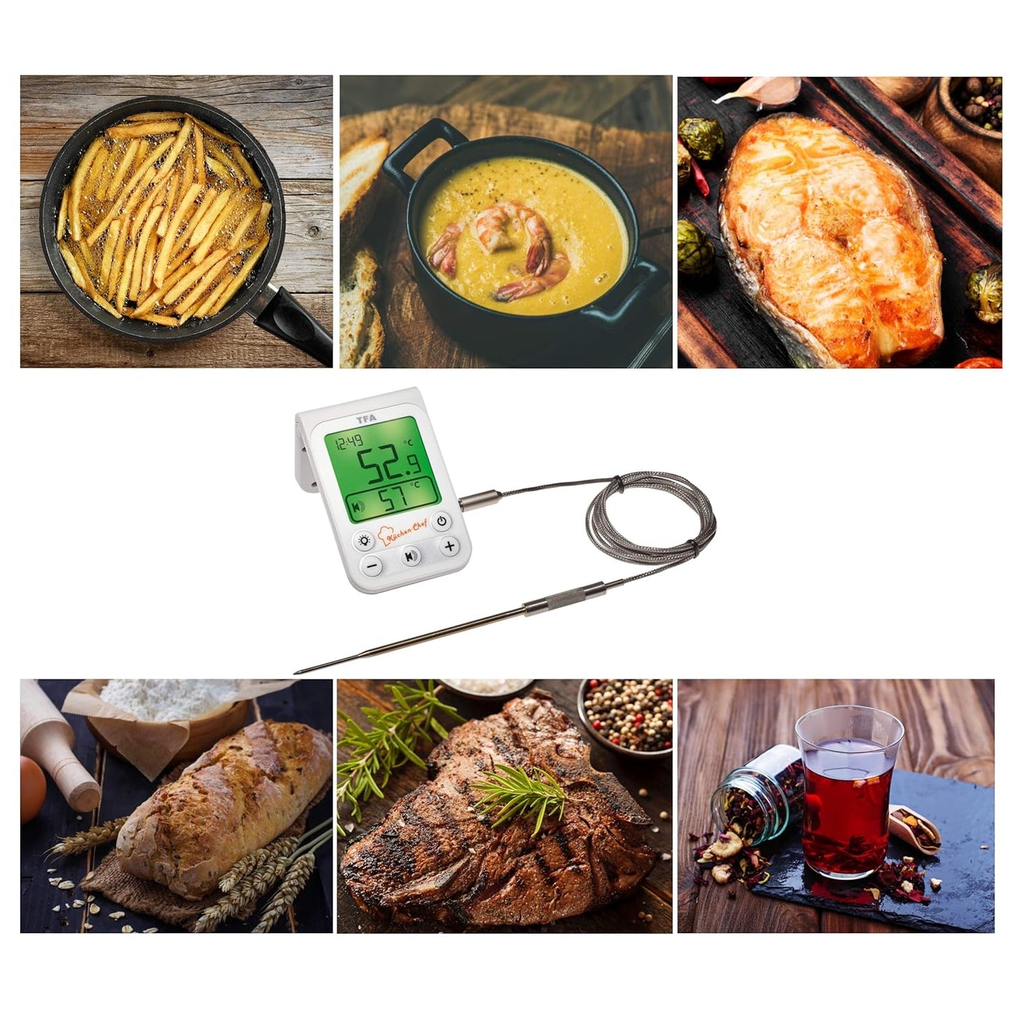 Digitales Grill-Bratenthermometer mit Hintergrundbeleuchtung, Weiß