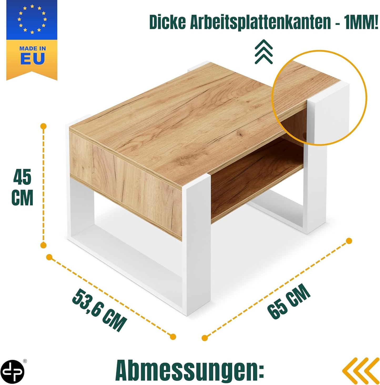 Wohnzimmertisch mit Stauraum, Weiss + Eiche