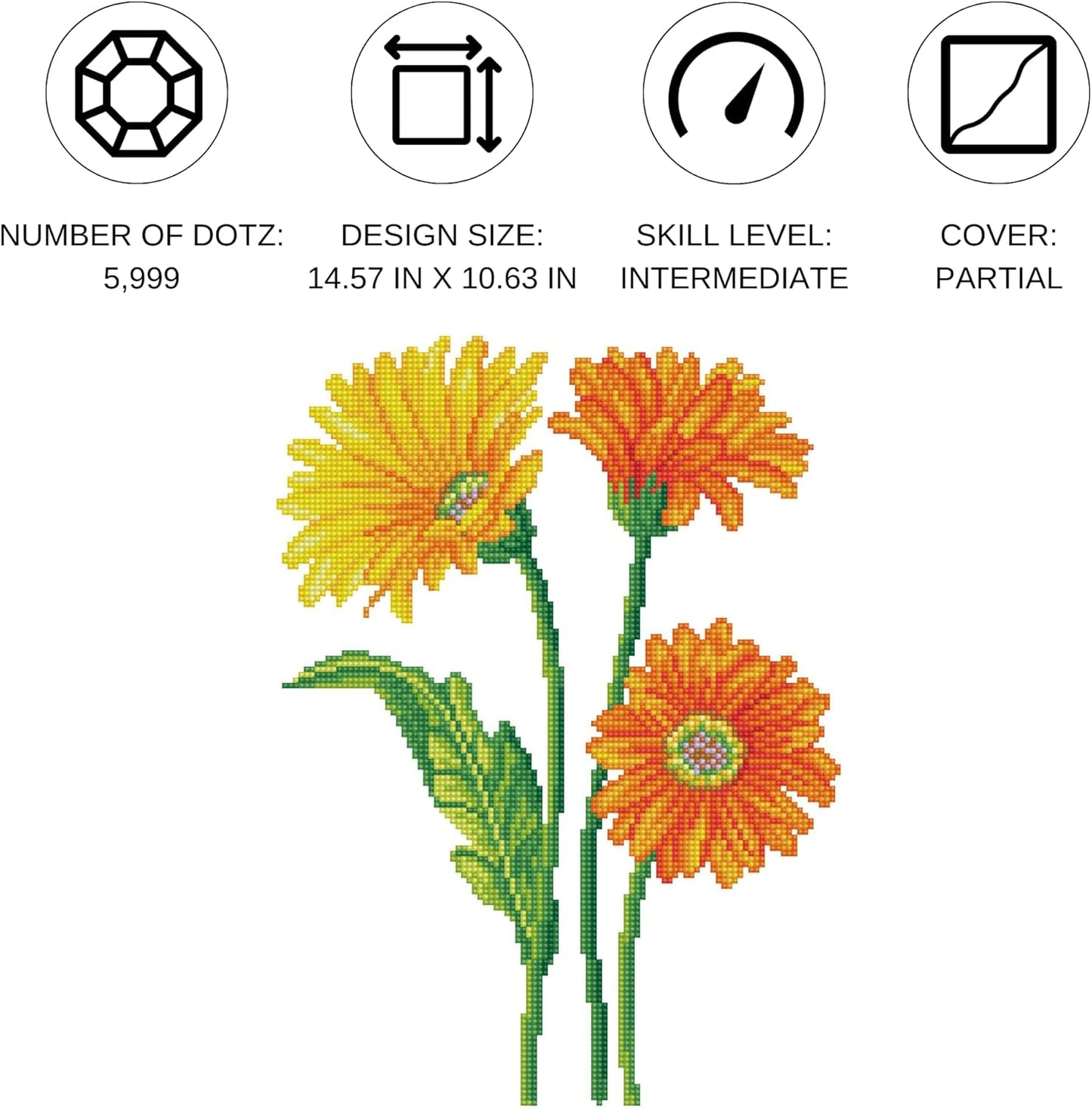 Diamond Painting Kit Blumen, 27 x 37cm Stehend Hoch