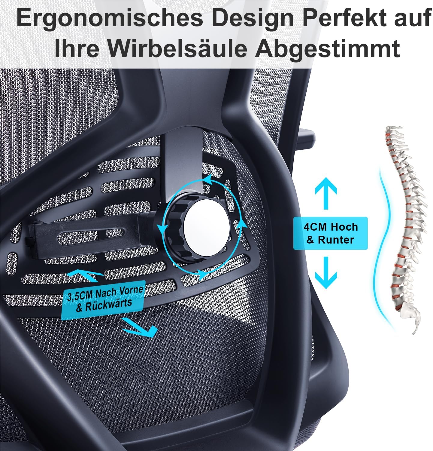 Ergonomischer Schreibtischstuhl mit 3D-Armlehne