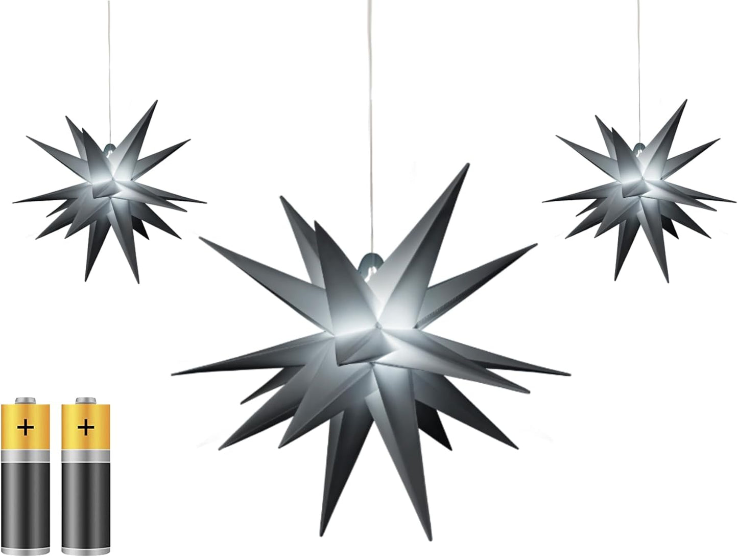 3er-Set 3D-Leuchtstern, Grau