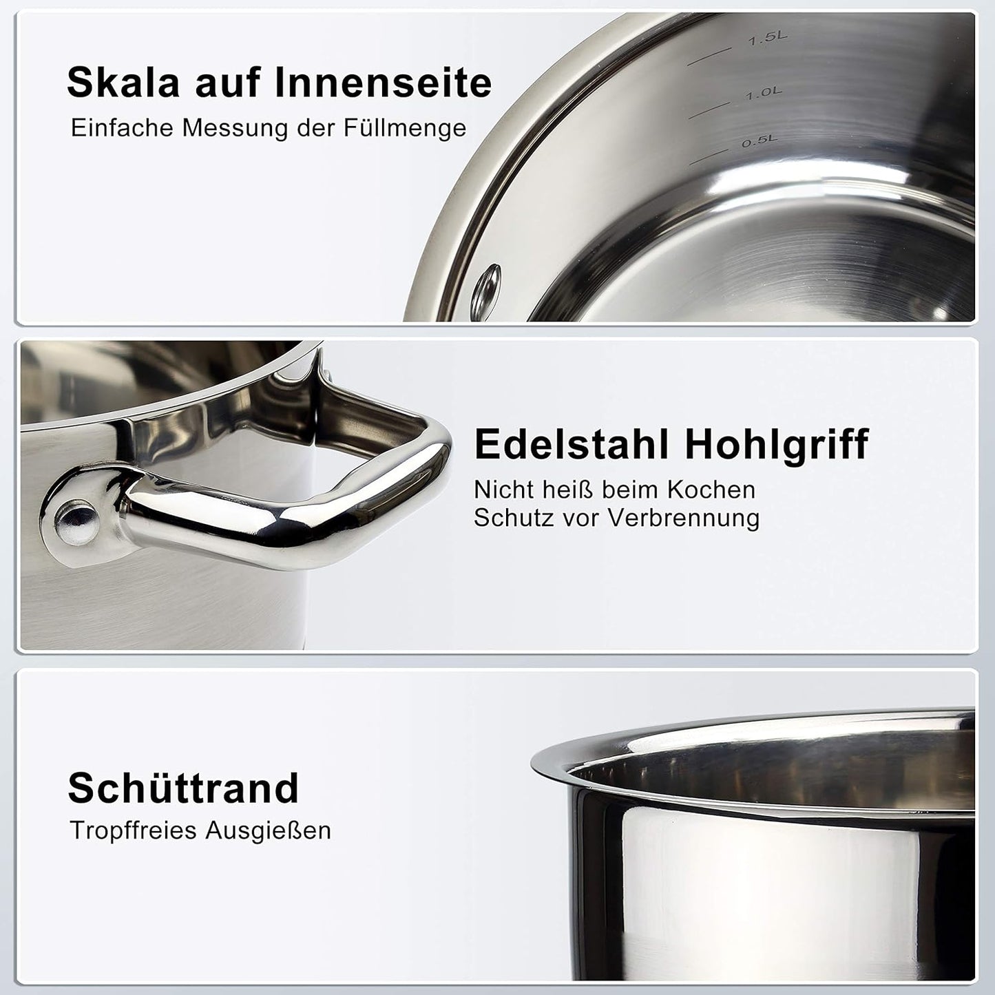 Induktionsgeeignetes Kochtopf-Set aus Edelstahl (9-teilig)
